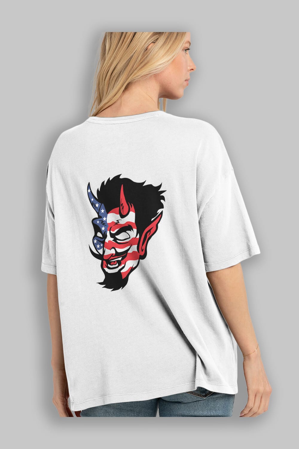 American Devil Arka Baskılı Oversize t-shirt Erkek Kadın Unisex %100 Pamuk tişort
