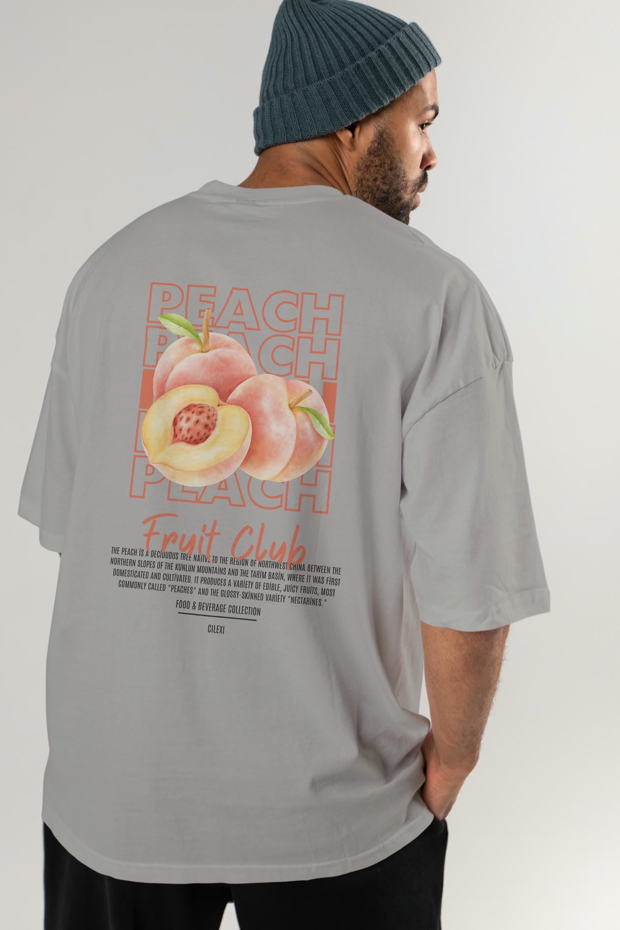 Peach Arka Baskılı Oversize t-shirt Erkek Kadın Pamuk Bisiklet Yaka tişort