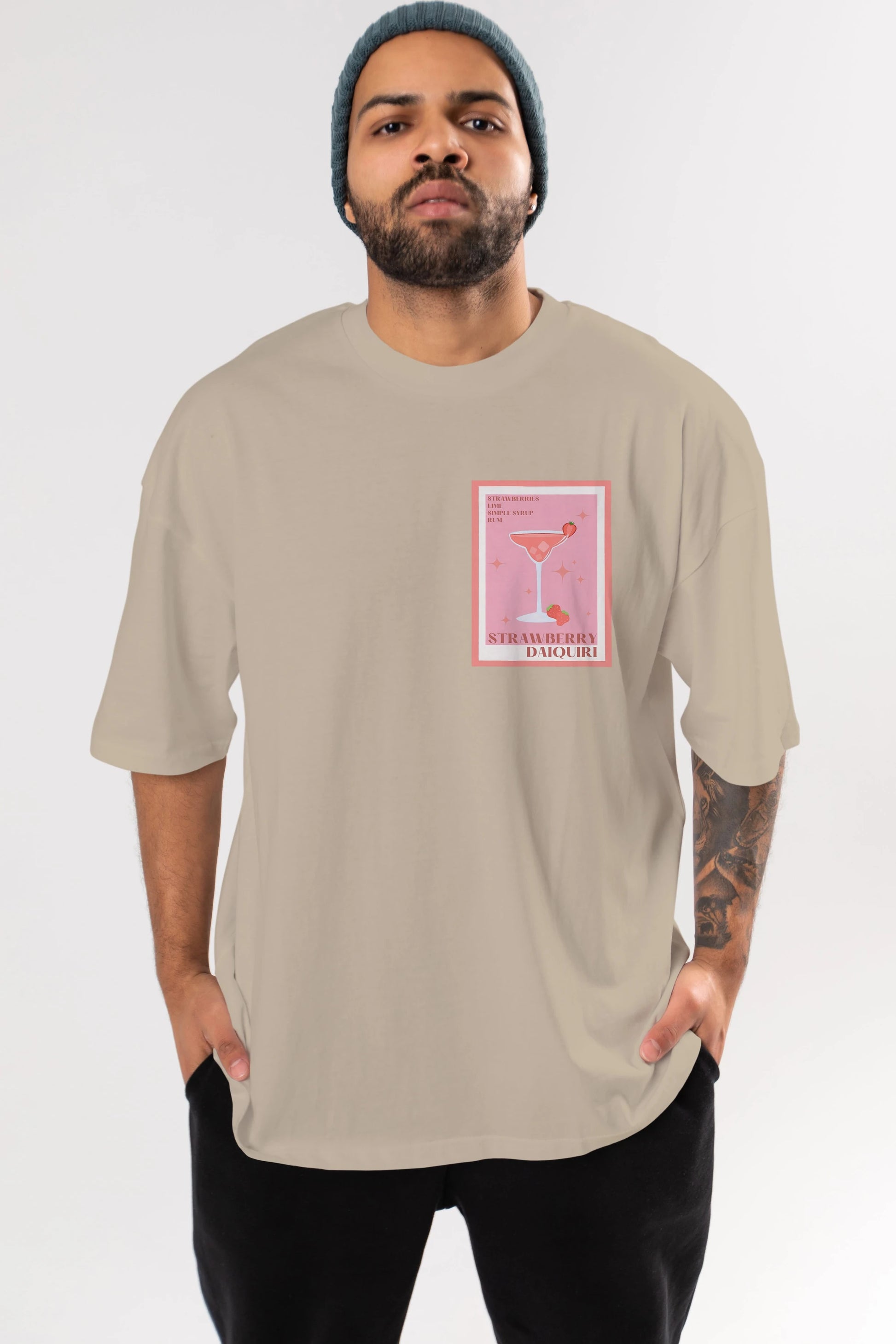 Strawberry Daiquiri Ön Sol Baskılı Oversize t-shirt Erkek Kadın Unisex %100 Pamuk Bisiklet Yaka tişort