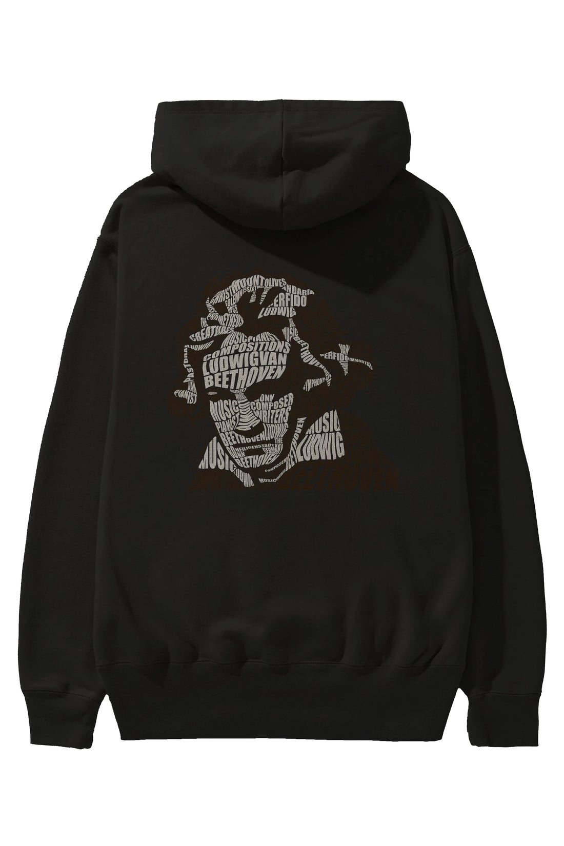 Ludwig van Beethoven Calligram Arka Baskılı Hoodie Oversize Kapüşonlu Sweatshirt Erkek Kadın Unisex