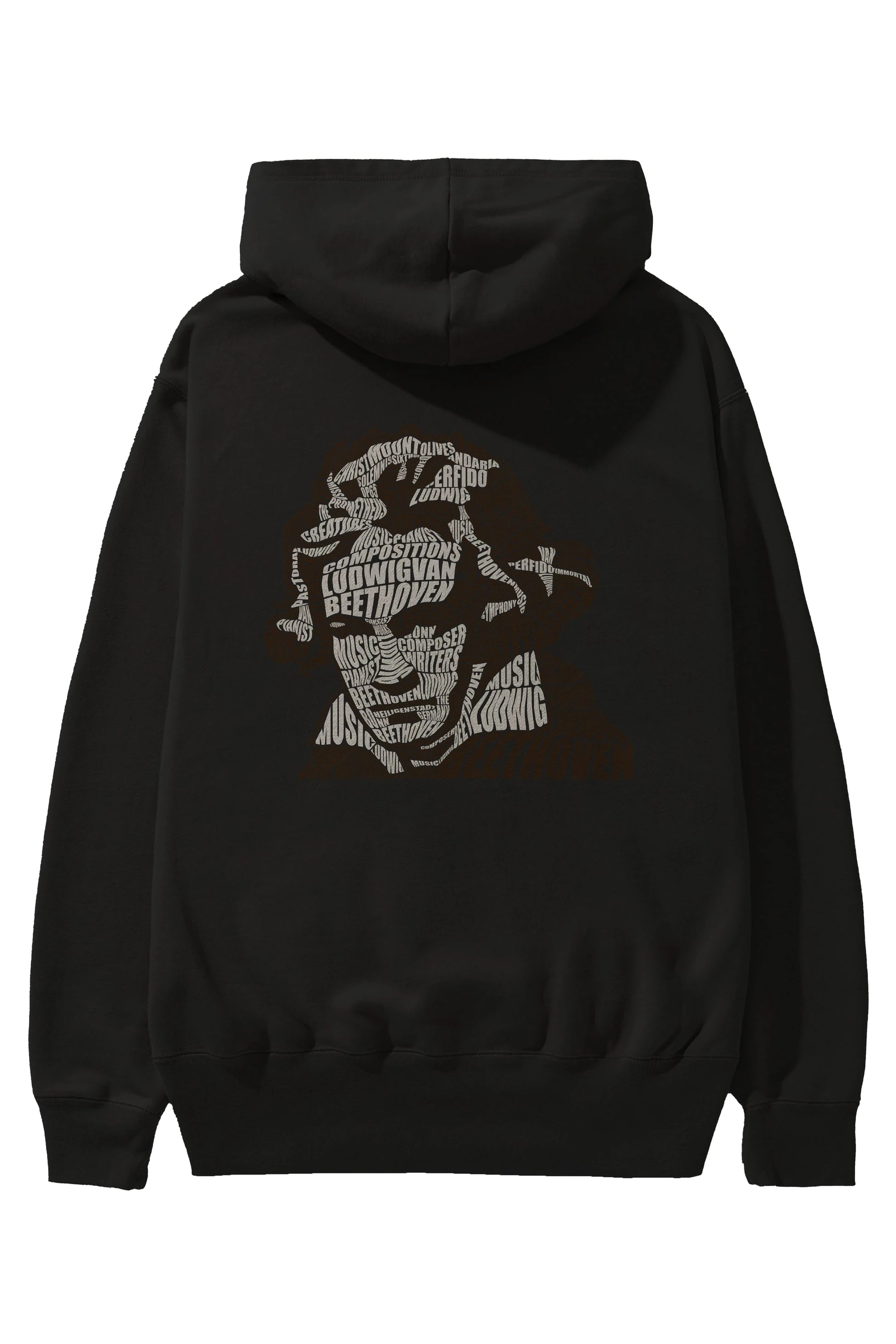 Ludwig van Beethoven Calligram Arka Baskılı Hoodie Oversize Kapüşonlu Sweatshirt Erkek Kadın Unisex
