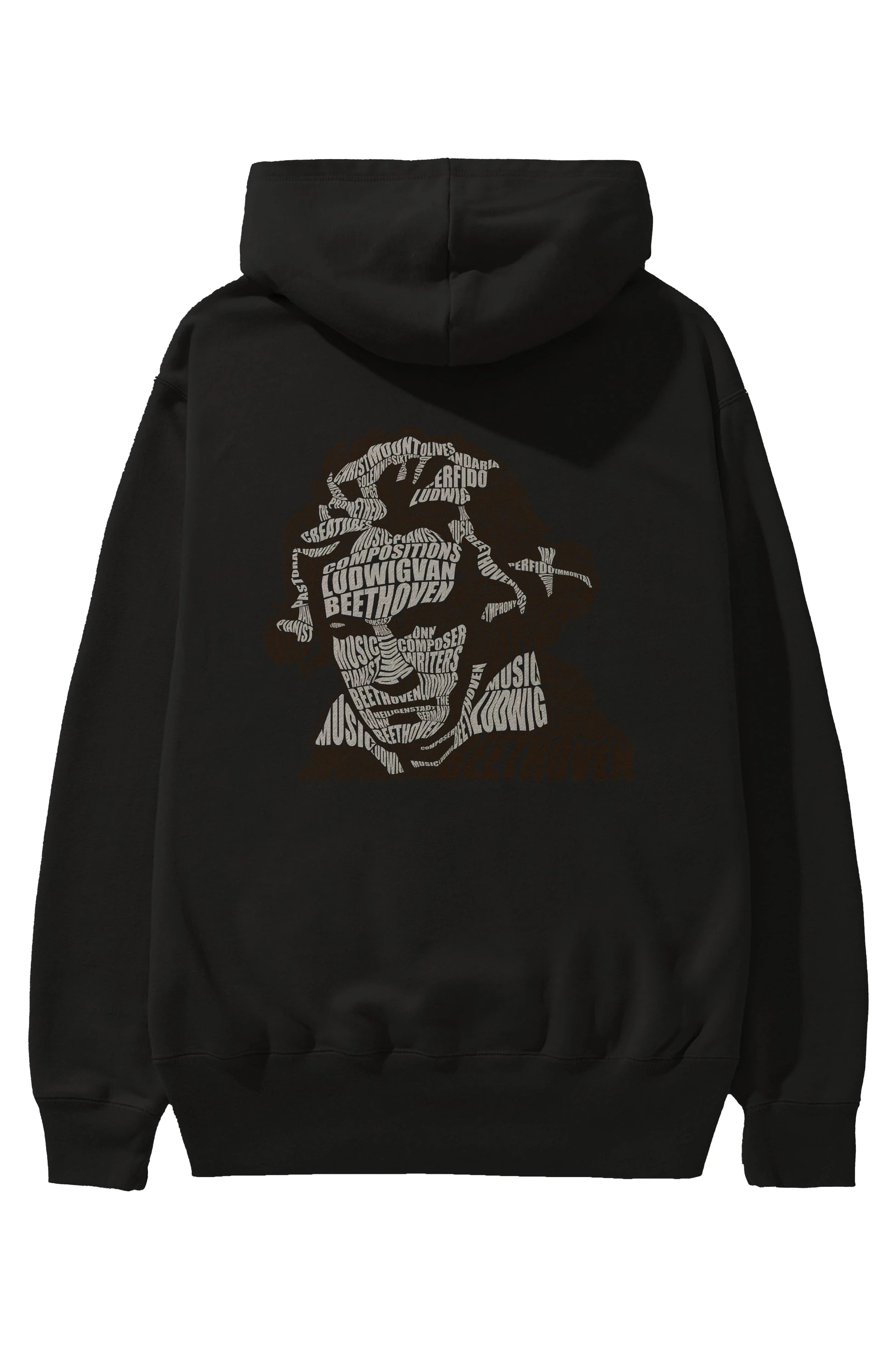 Ludwig van Beethoven Calligram Arka Baskılı Hoodie Oversize Kapüşonlu Sweatshirt Erkek Kadın Unisex