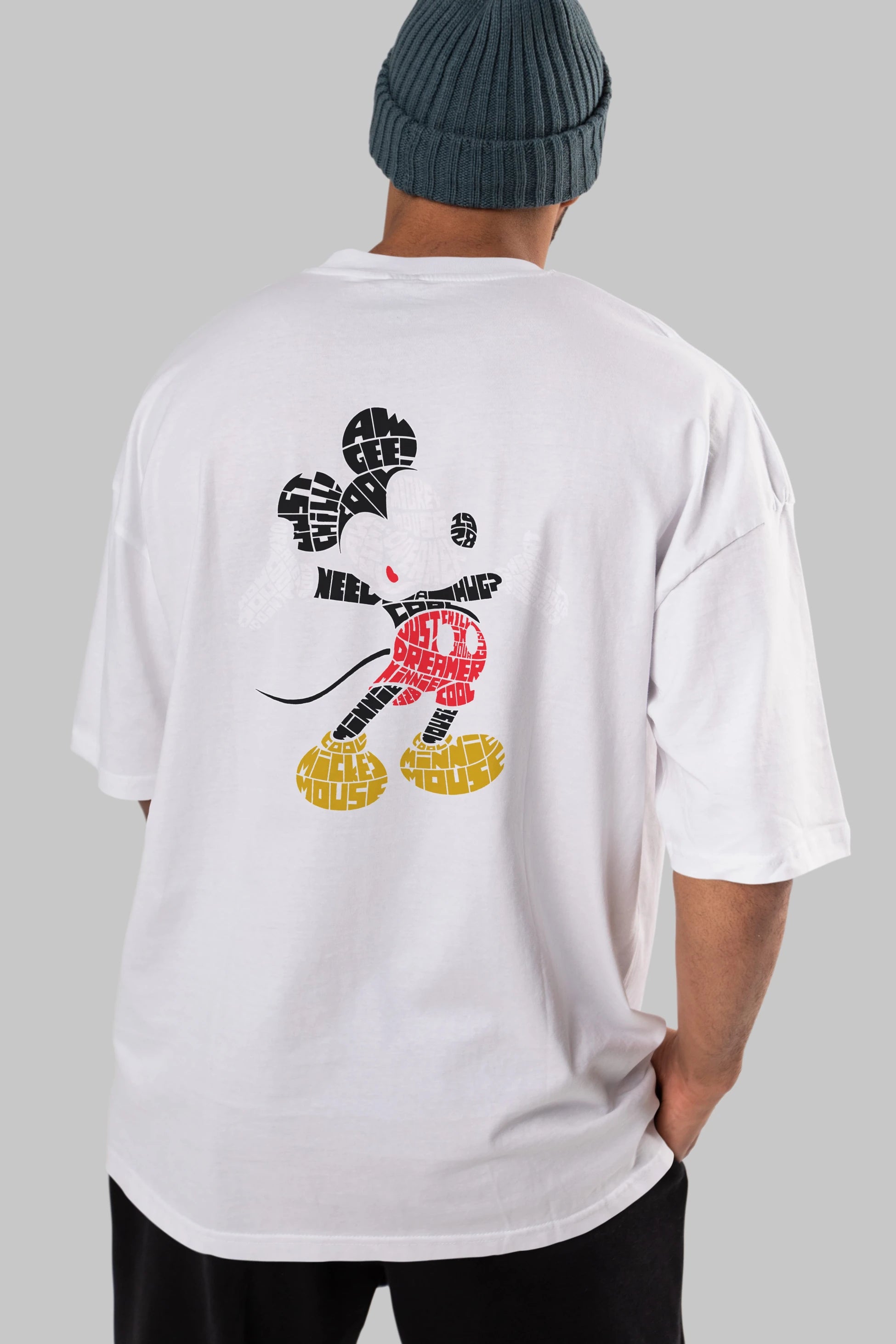 Mickey Arka Baskılı Oversize t-shirt %100 pamuk Erkek Kadın Unisex
