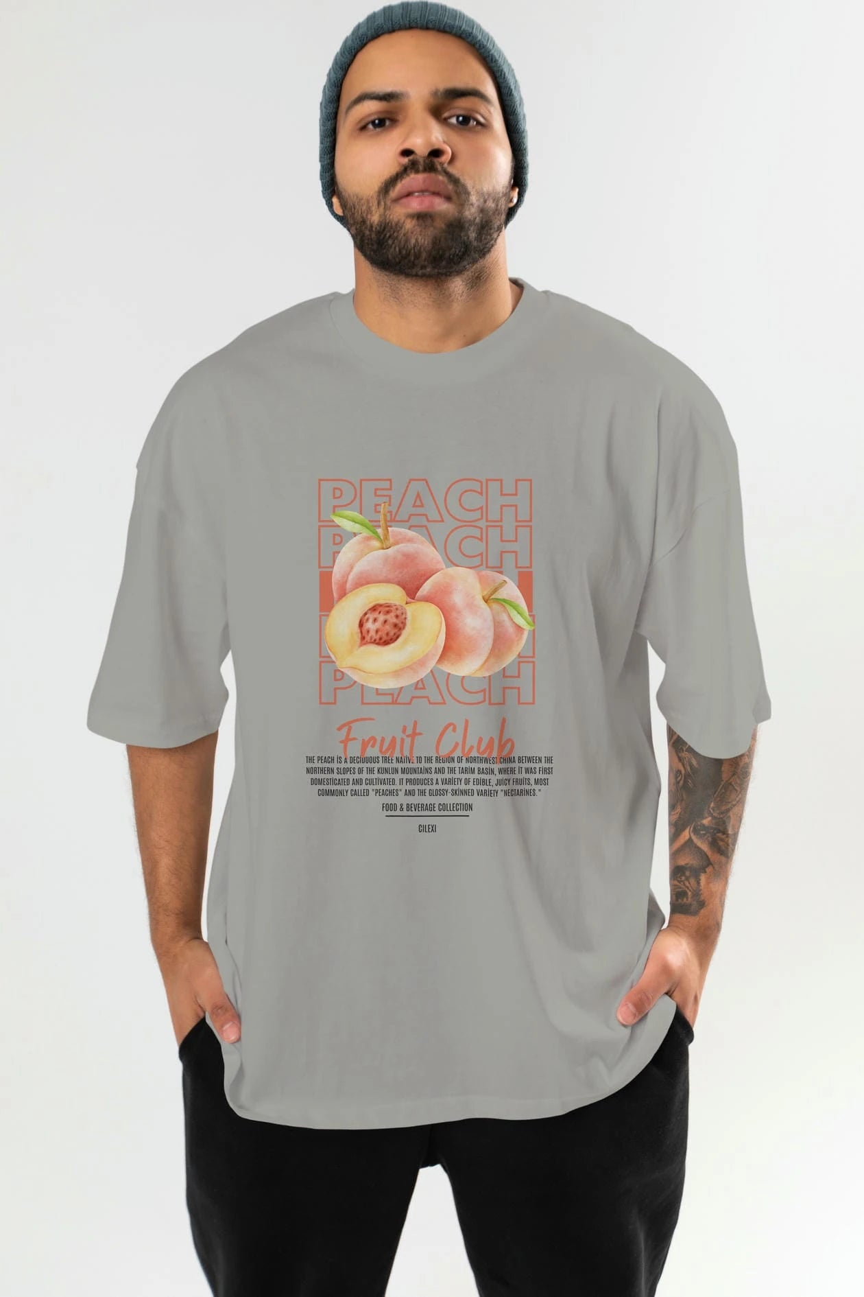 Peach Ön Baskılı Oversize t-shirt Erkek Kadın Pamuk Bisiklet Yaka tişort