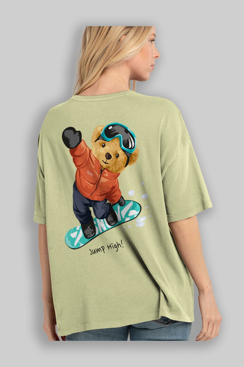 Teddy Bear Jump High Arka Baskılı Oversize t-shirt Erkek Kadın Unisex %100 Pamuk