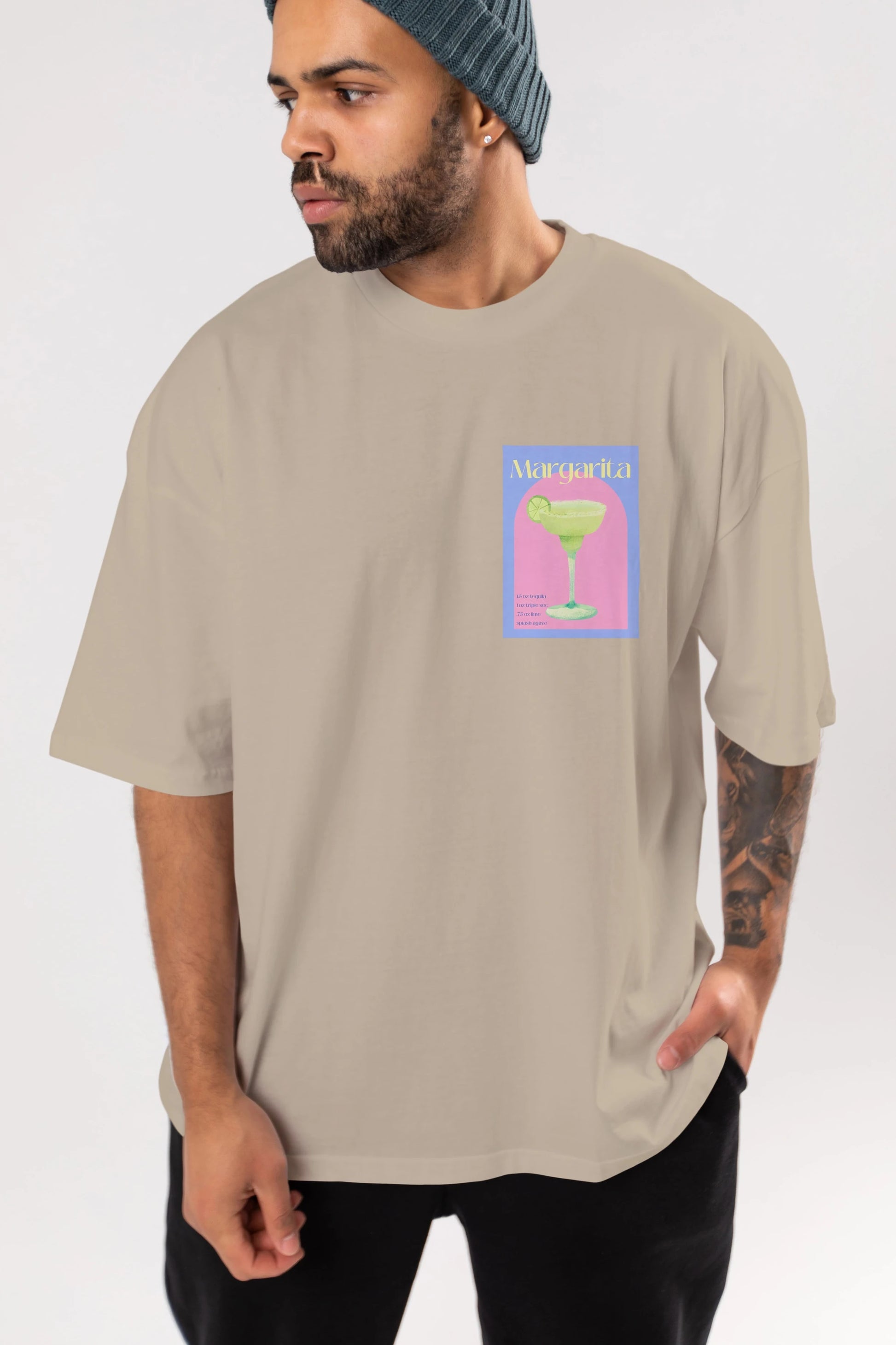 Margarita 6 Ön Sol Baskılı Oversize t-shirt Erkek Kadın Unisex %100 Pamuk Bisiklet Yaka tişort