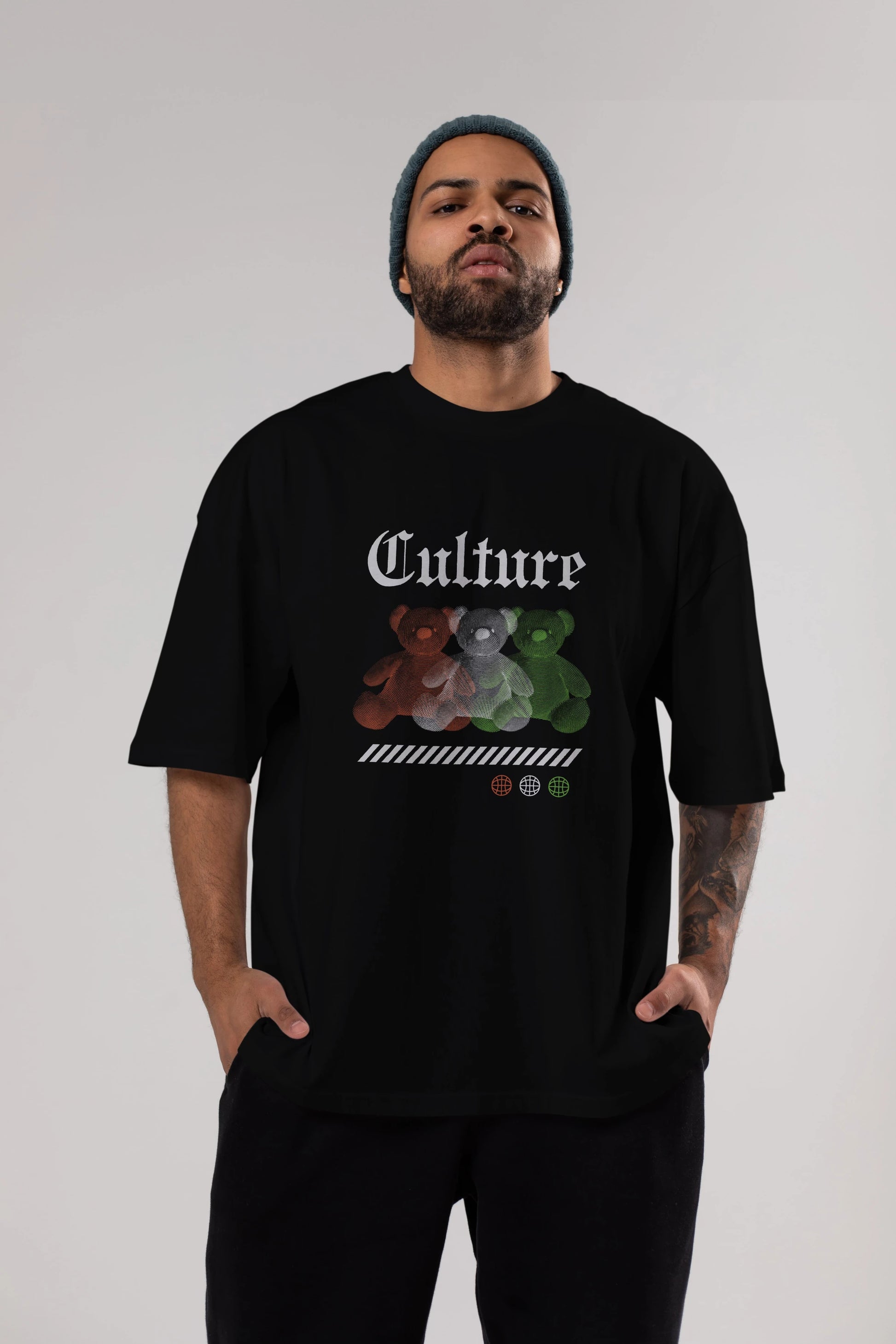 Culture Bear Ön Baskılı Oversize t-shirt Erkek Kadın Unisex