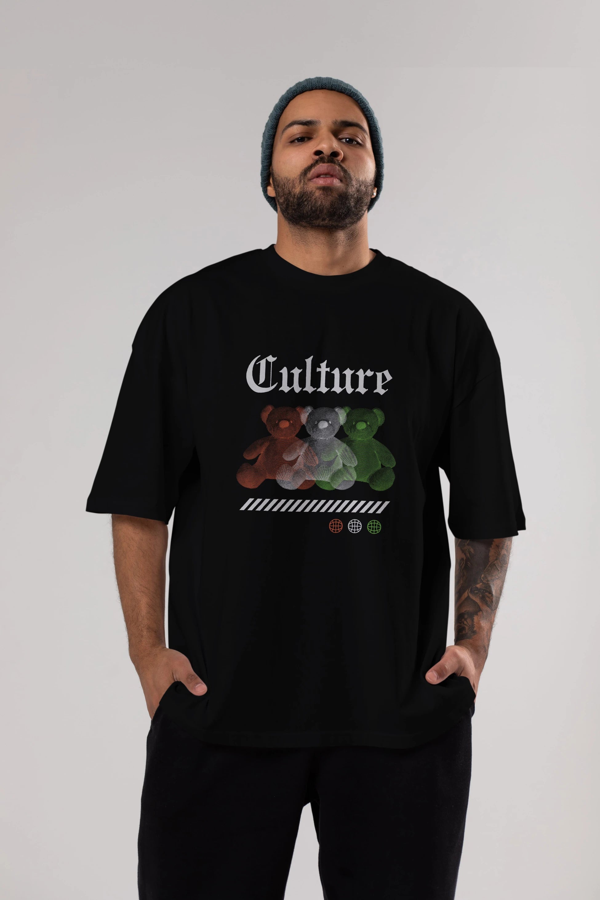 Culture Bear Ön Baskılı Oversize t-shirt Erkek Kadın Unisex