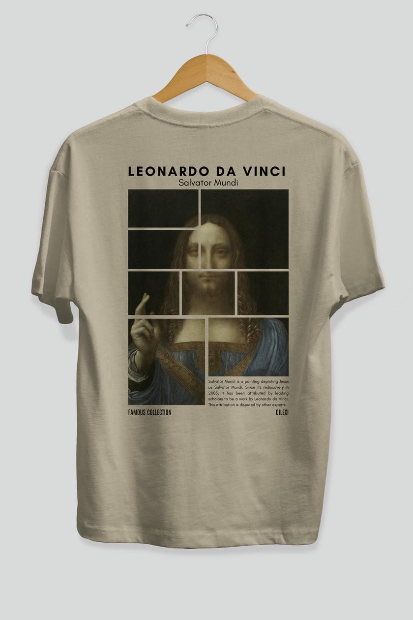 Salvador Mundi Arka Baskılı Oversize t-shirt Erkek Kadın Bisiklet Yaka Pamuk tişort
