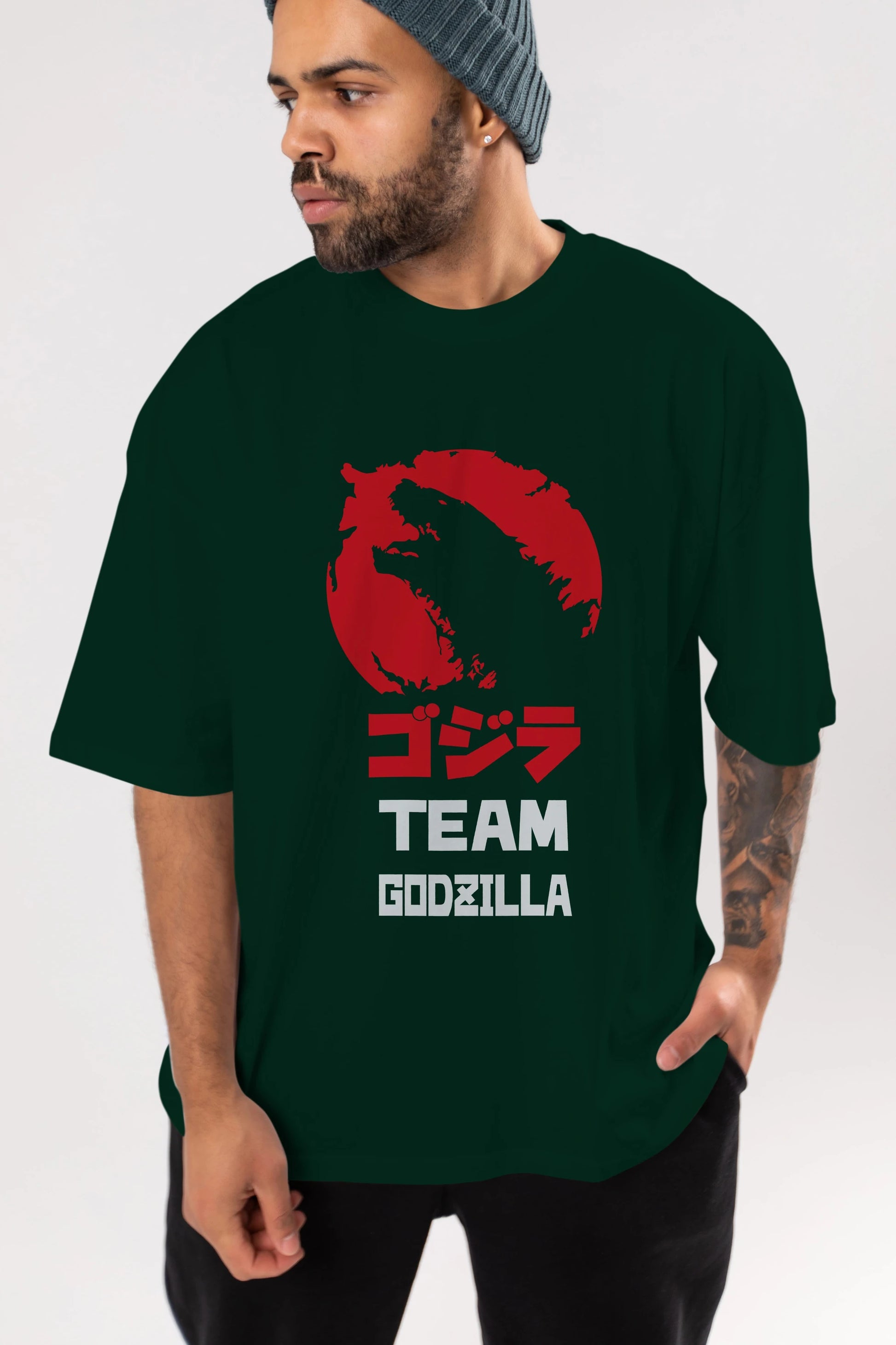 Team Godzilla Ön Baskılı Oversize t-shirt Erkek Kadın Unisex %100 Pamuk Bisiklet Yaka tişort