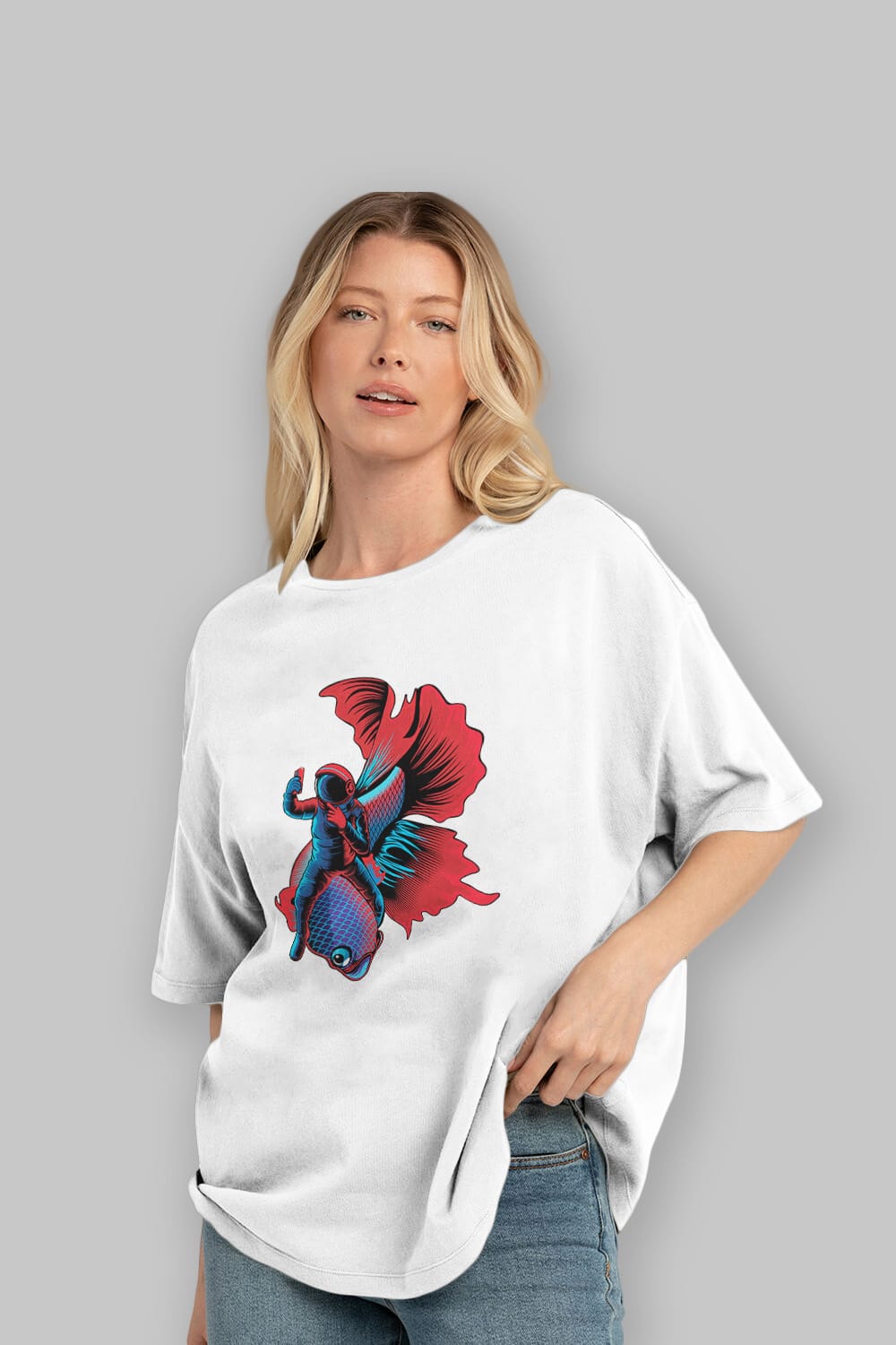 Astrofish selfie Ön Baskılı Oversize t-shirt Erkek Kadın Unisex