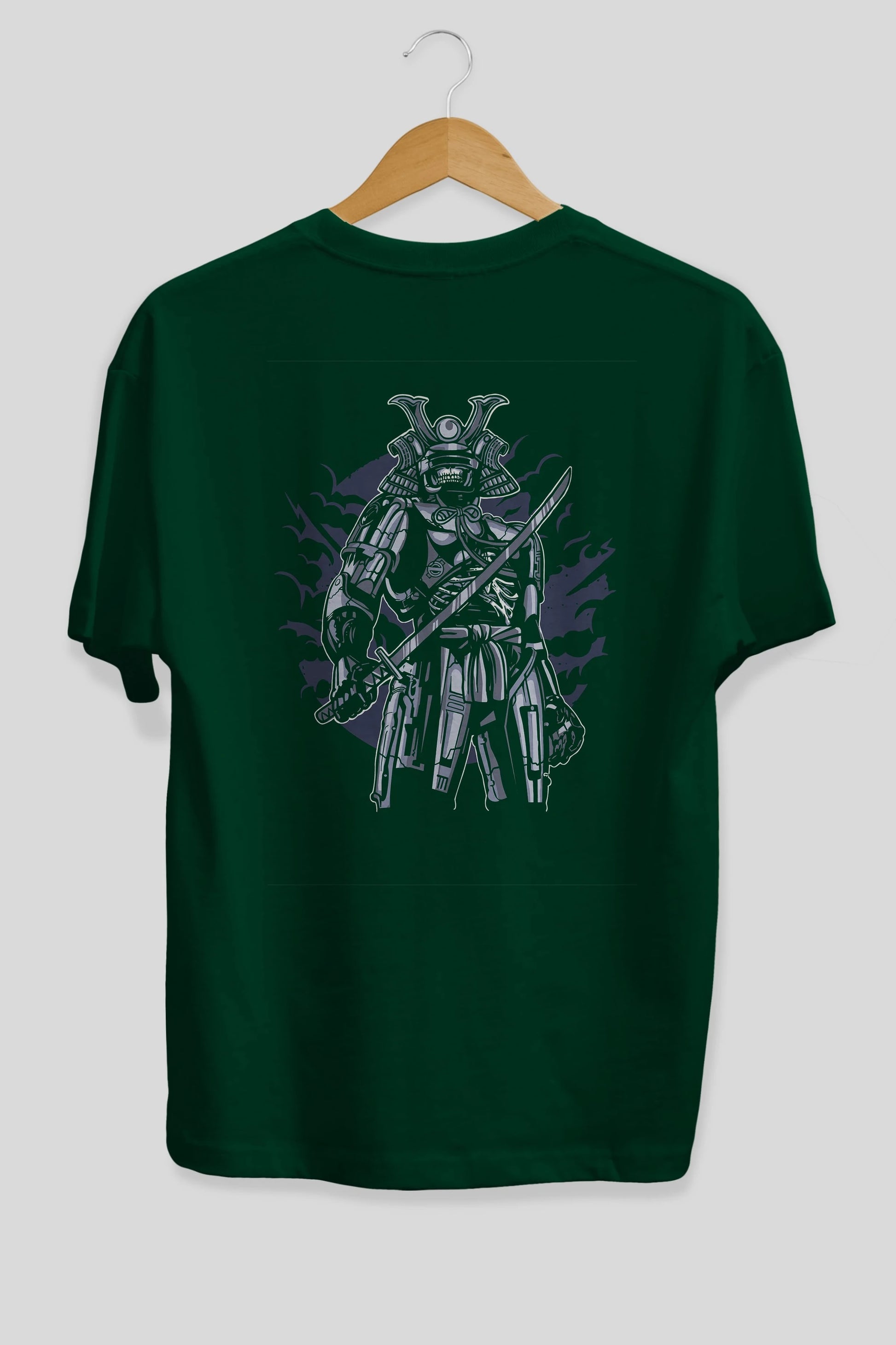 Samurai Robot Skull Arka Baskılı Oversize t-shirt Erkek Kadın Unisex %100 Pamuk