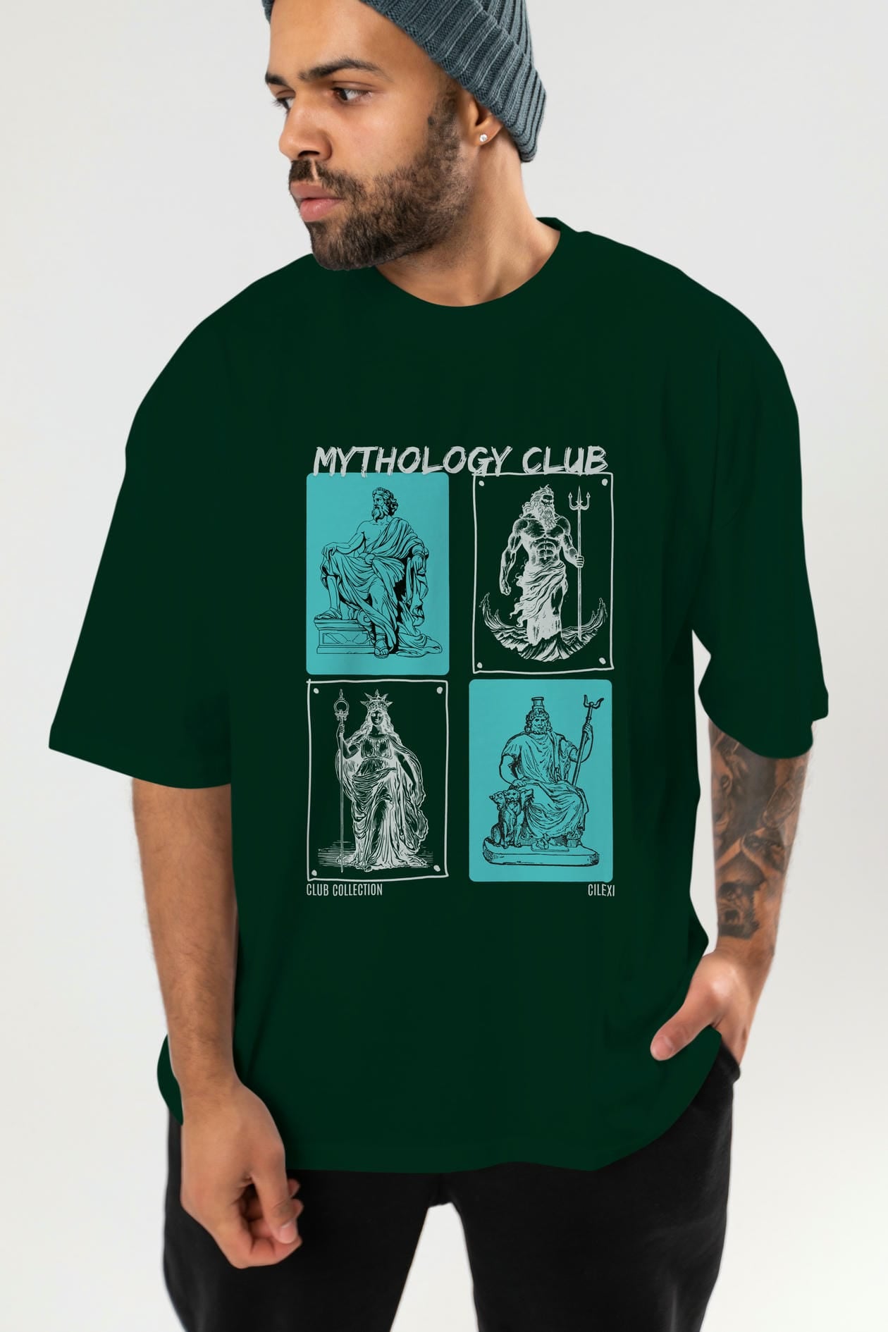 Mythology Club ön Baskılı Oversize t-shirt Erkek Kadın %100 Pamuk Bisiklet Yaka tişort