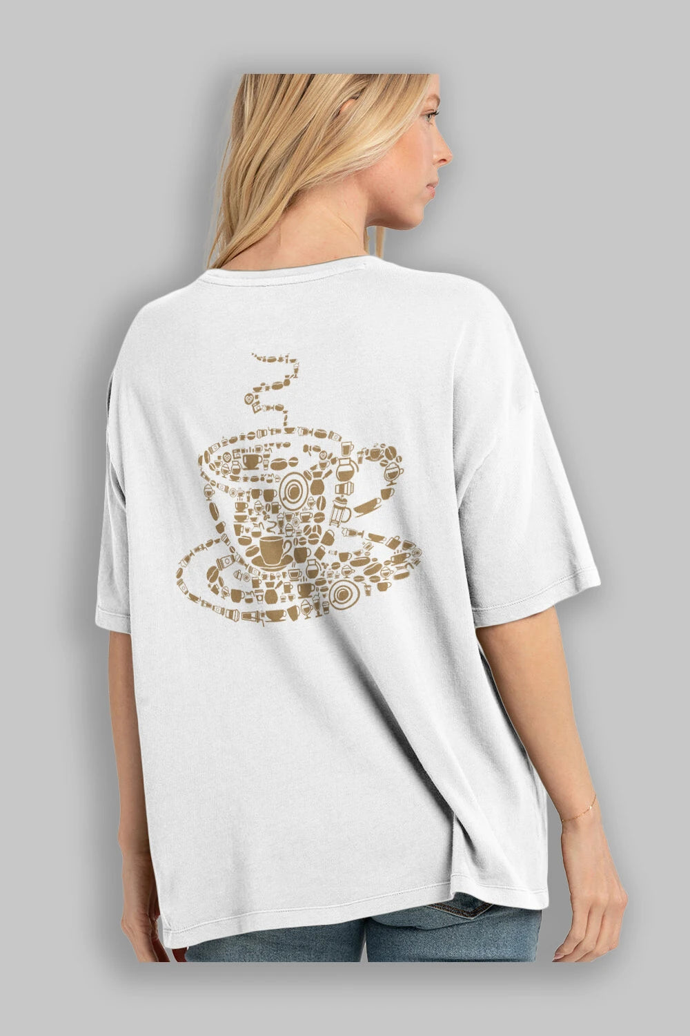 Coffee Arka Baskılı Oversize t-shirt %100 pamuk Erkek Kadın Unisex