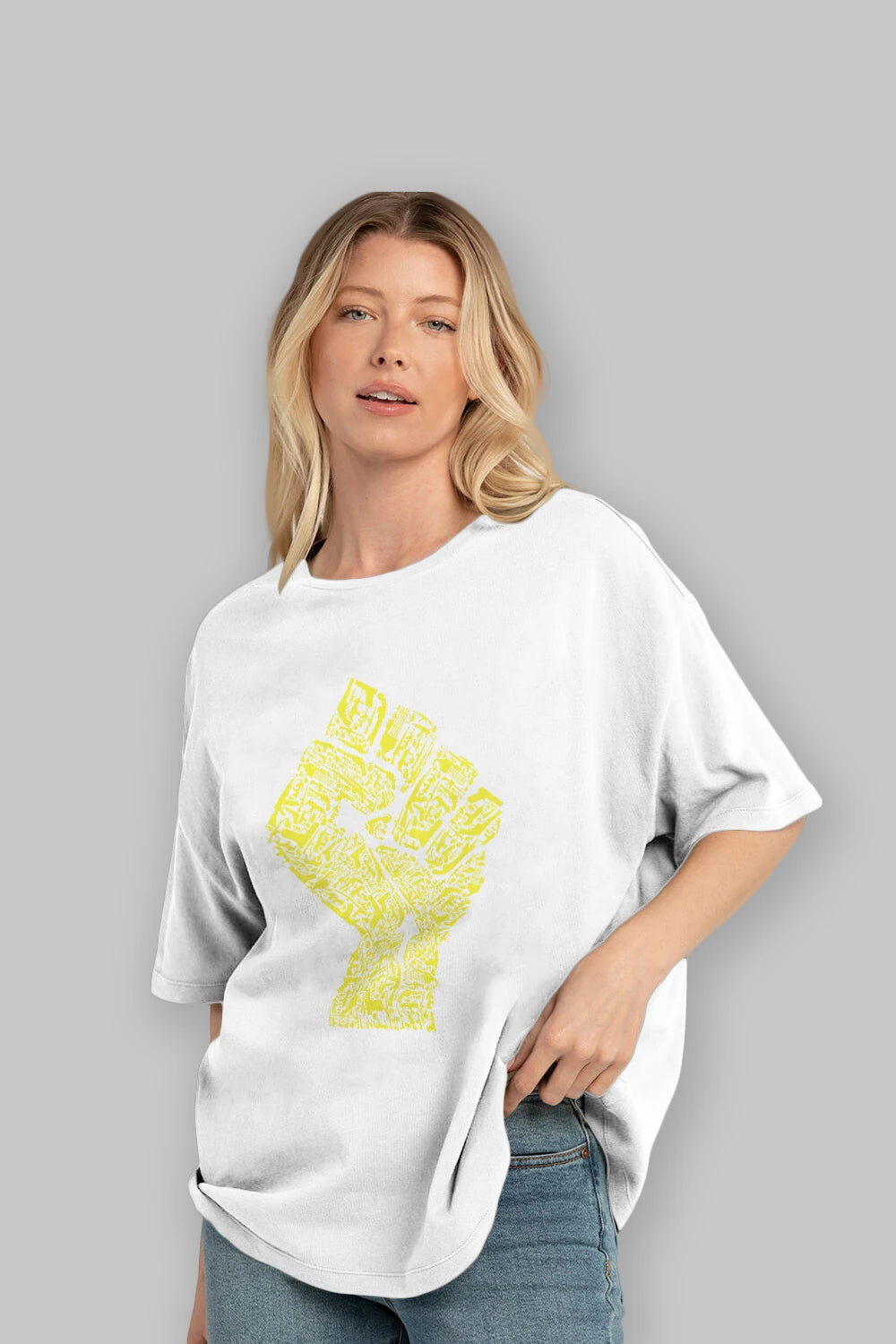 Hand Of Revolution Ön Baskılı Oversize t-shirt %100 pamuk Erkek Kadın Unisex