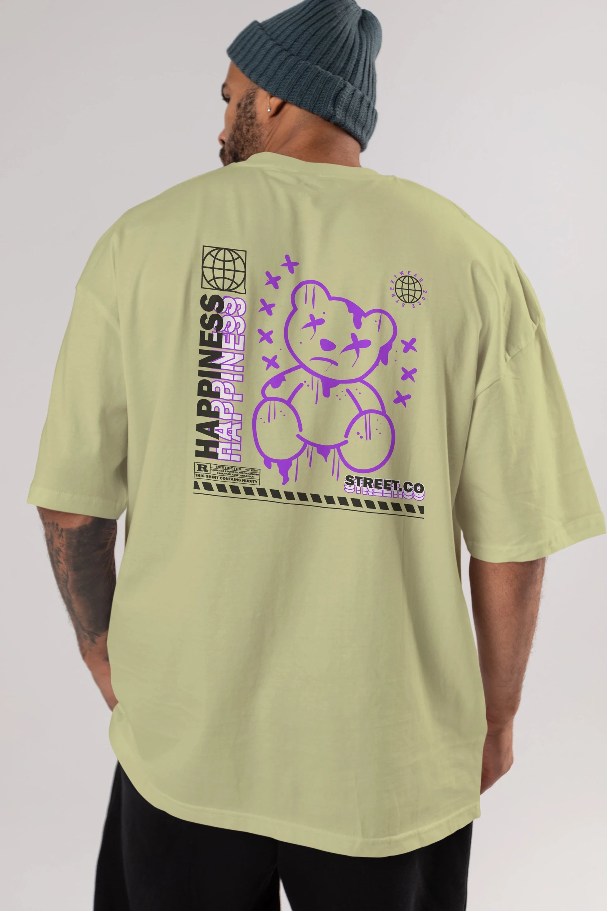Happiness Bear 3 Arka Baskılı Oversize t-shirt Erkek Kadın Unisex