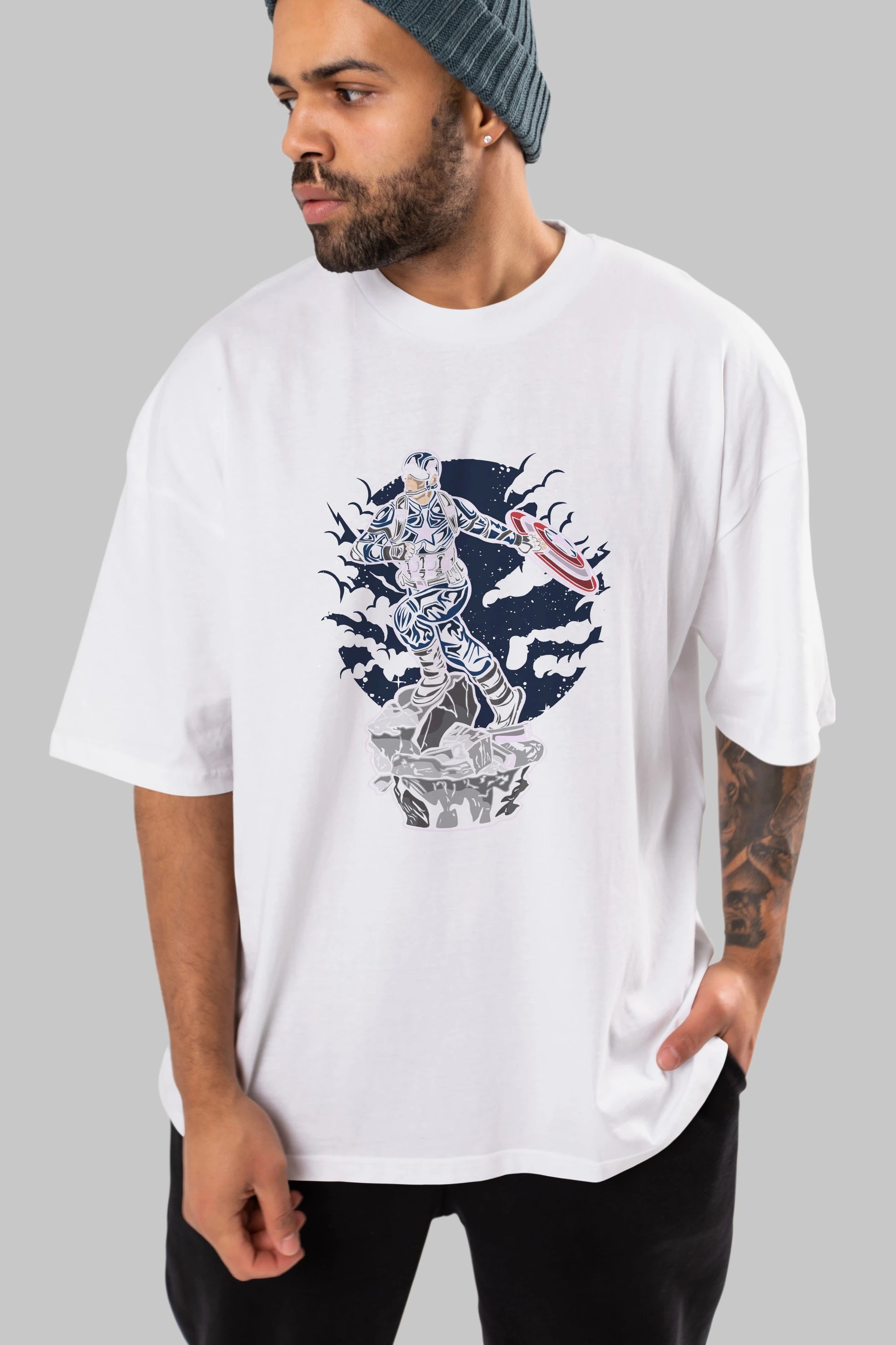 CAPTAIN AMERICA Ön Baskılı Oversize t-shirt Erkek Kadın Unisex %100 Pamuk tişort