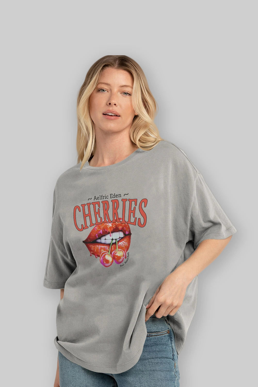 Cherry Cherries 3 Ön Baskılı Oversize t-shirt Erkek Kadın Pamuk Bisiklet Yaka tişort