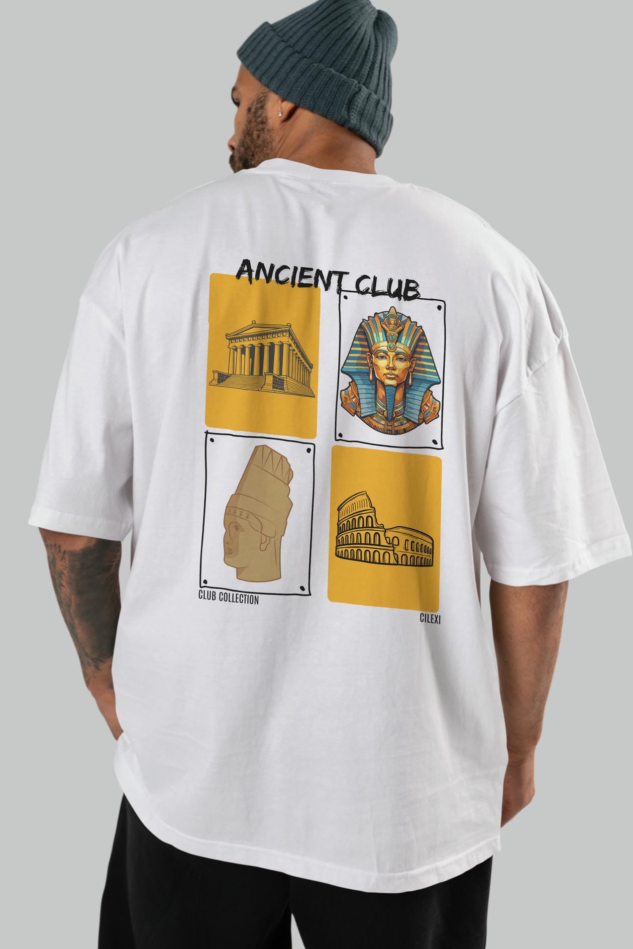 Ancient Club Arka Baskılı Oversize t-shirt Erkek Kadın %100 Pamuk Bisiklet Yaka tişort