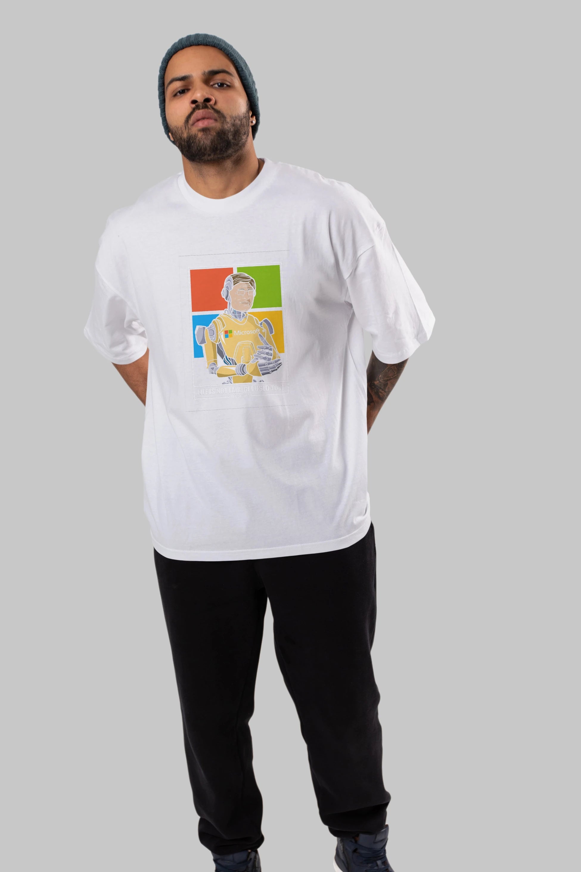 Bill Gates Robot Human Ön Baskılı Oversize t-shirt Erkek Kadın Unisex %100 Pamuk tişort