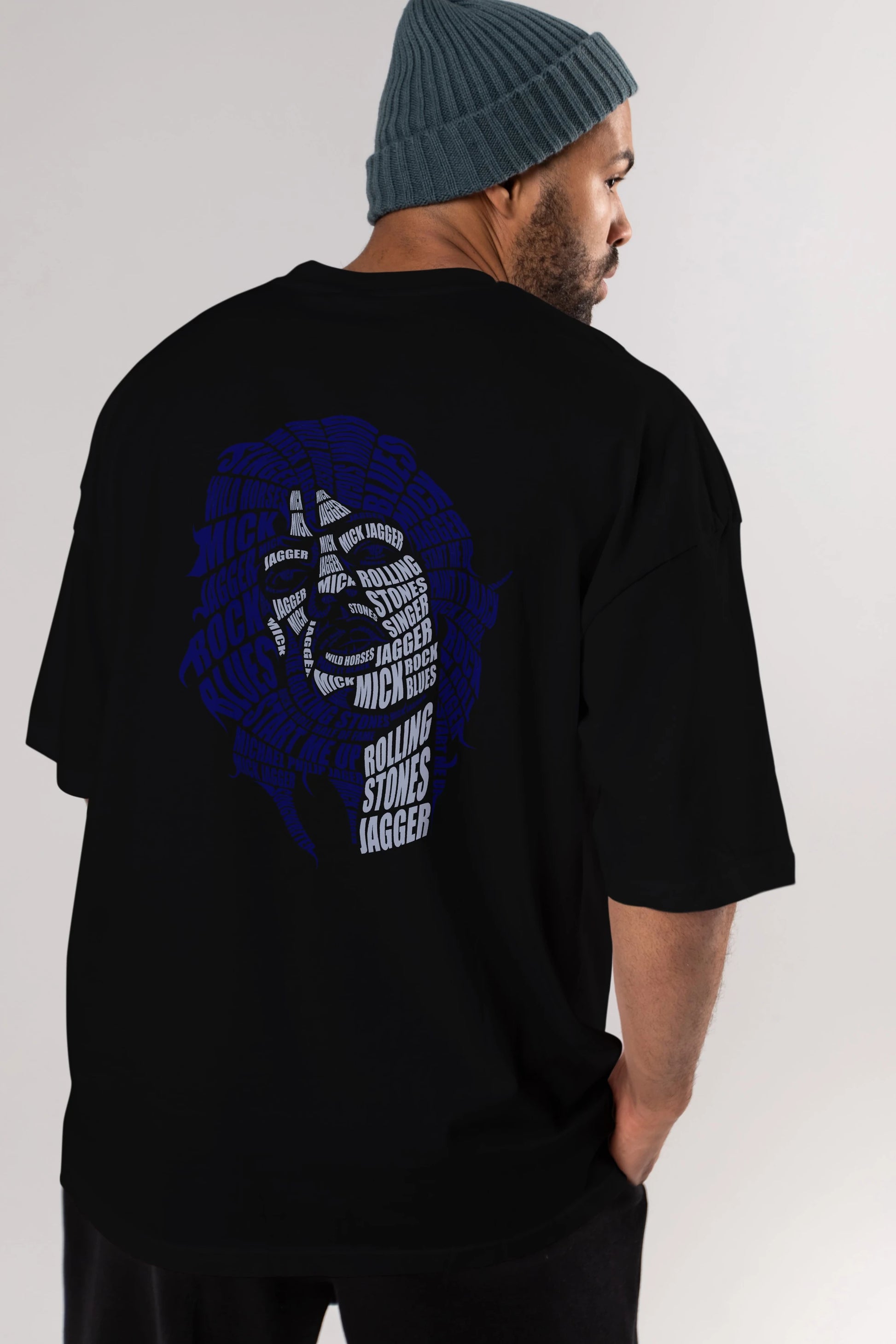 Mick Jagger Calligram Arka Baskılı Oversize t-shirt %100 pamuk Erkek Kadın Unisex