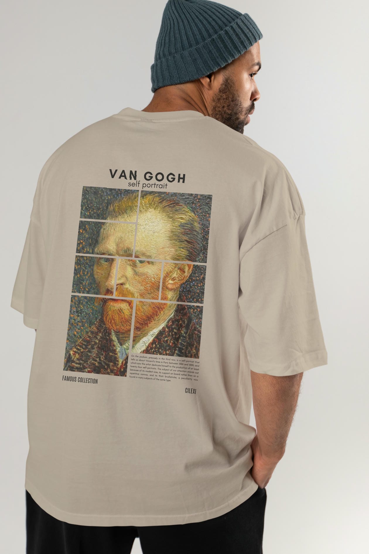 Van Gogh Self Portrait Arka Baskılı Oversize t-shirt Erkek Kadın Bisiklet Yaka Pamuk tişort