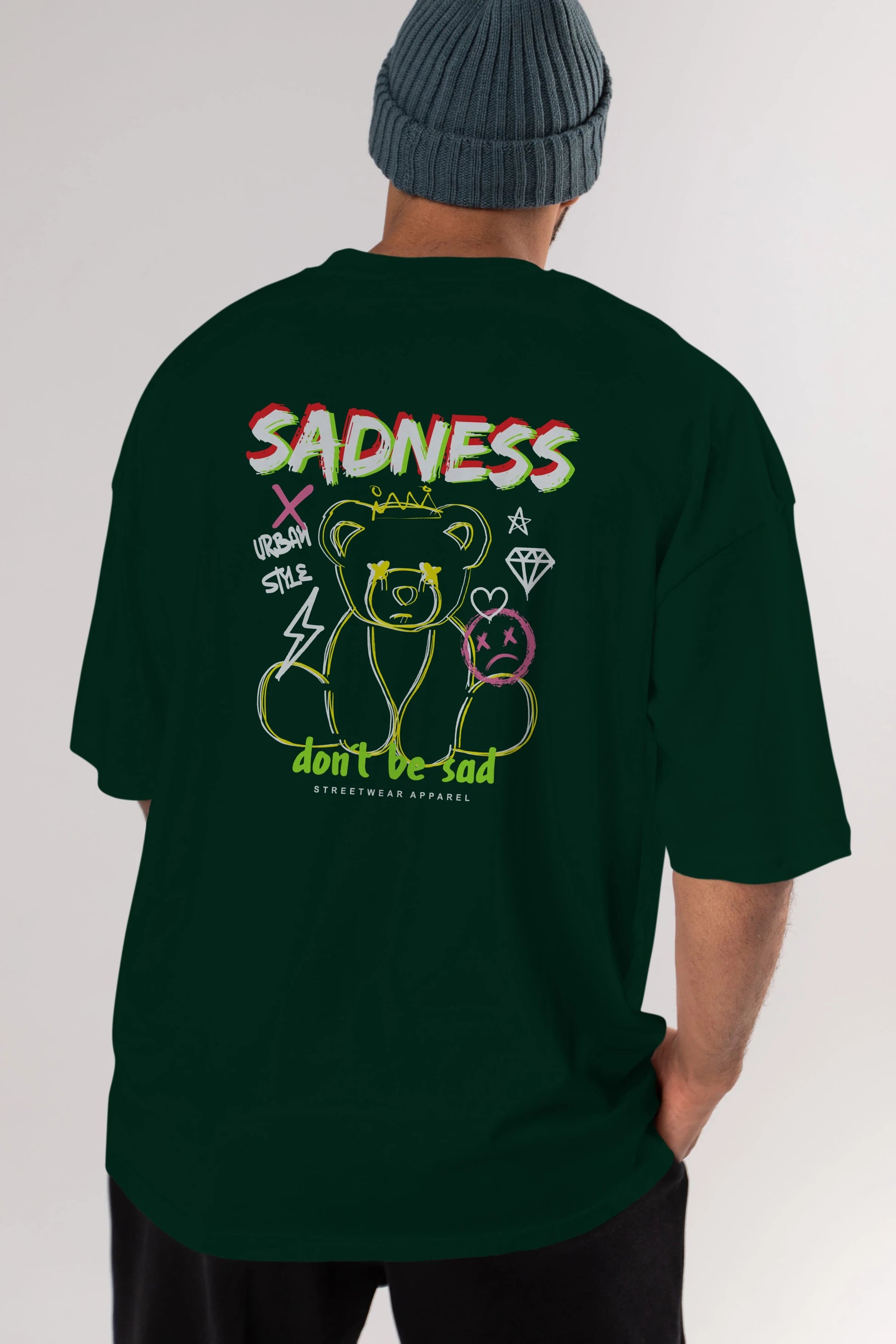 Teddy Bear Sadness Arka Baskılı Oversize t-shirt Erkek Kadın Unisex