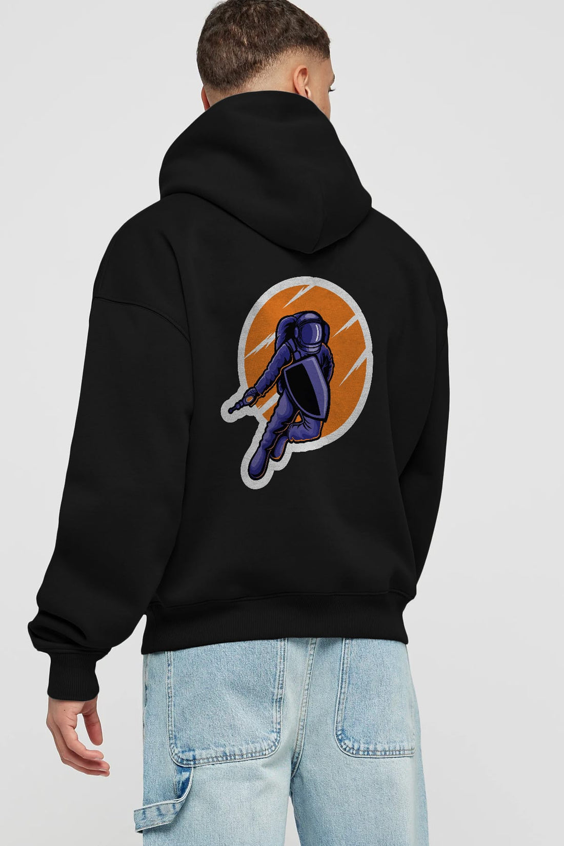Astro Wars Sticker Arka Baskılı Hoodie Oversize Kapüşonlu Sweatshirt Erkek Kadın Unisex
