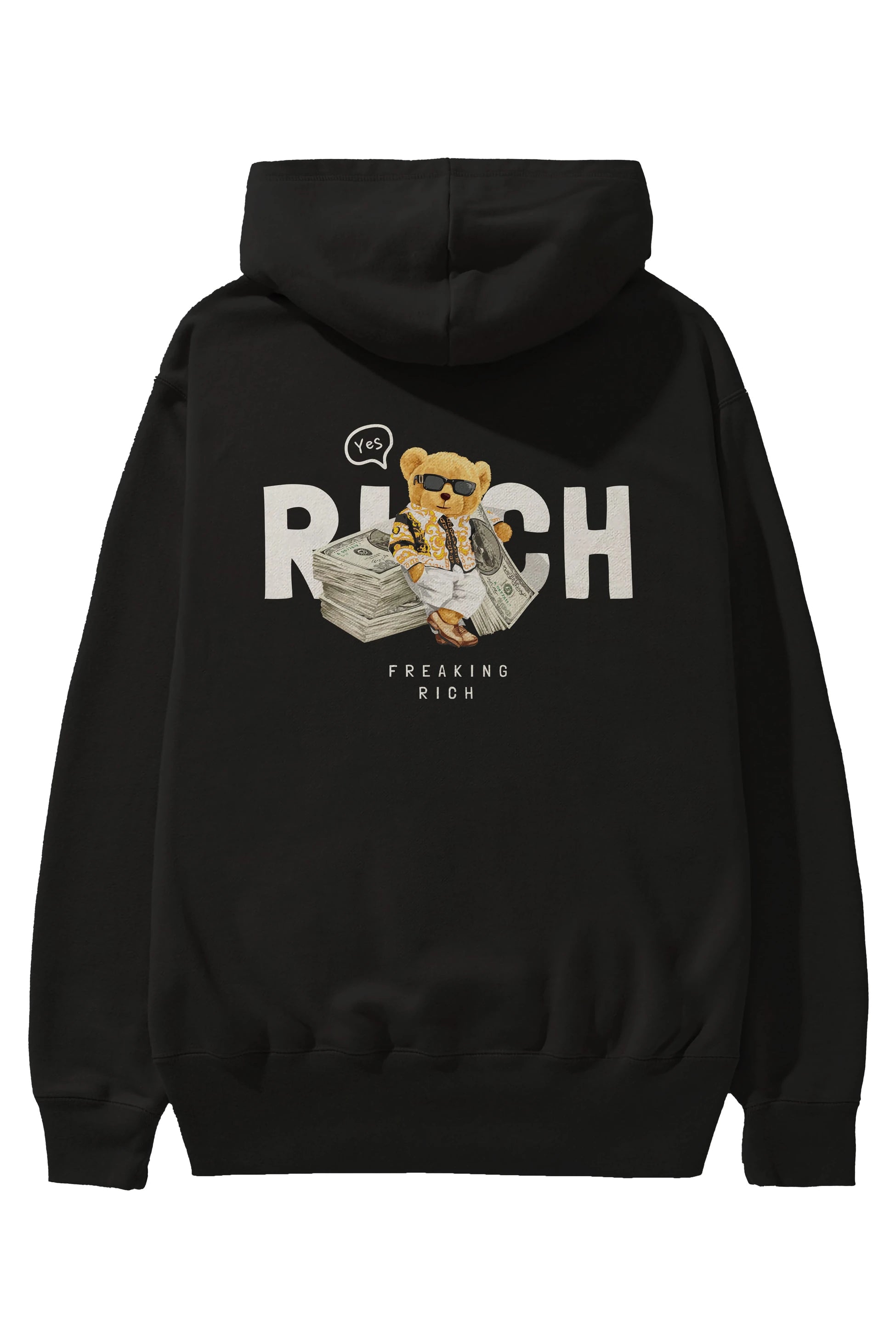 Teddy Bear Freakıng Rich Arka Baskılı Hoodie Oversize Kapüşonlu Sweatshirt Erkek Kadın Unisex