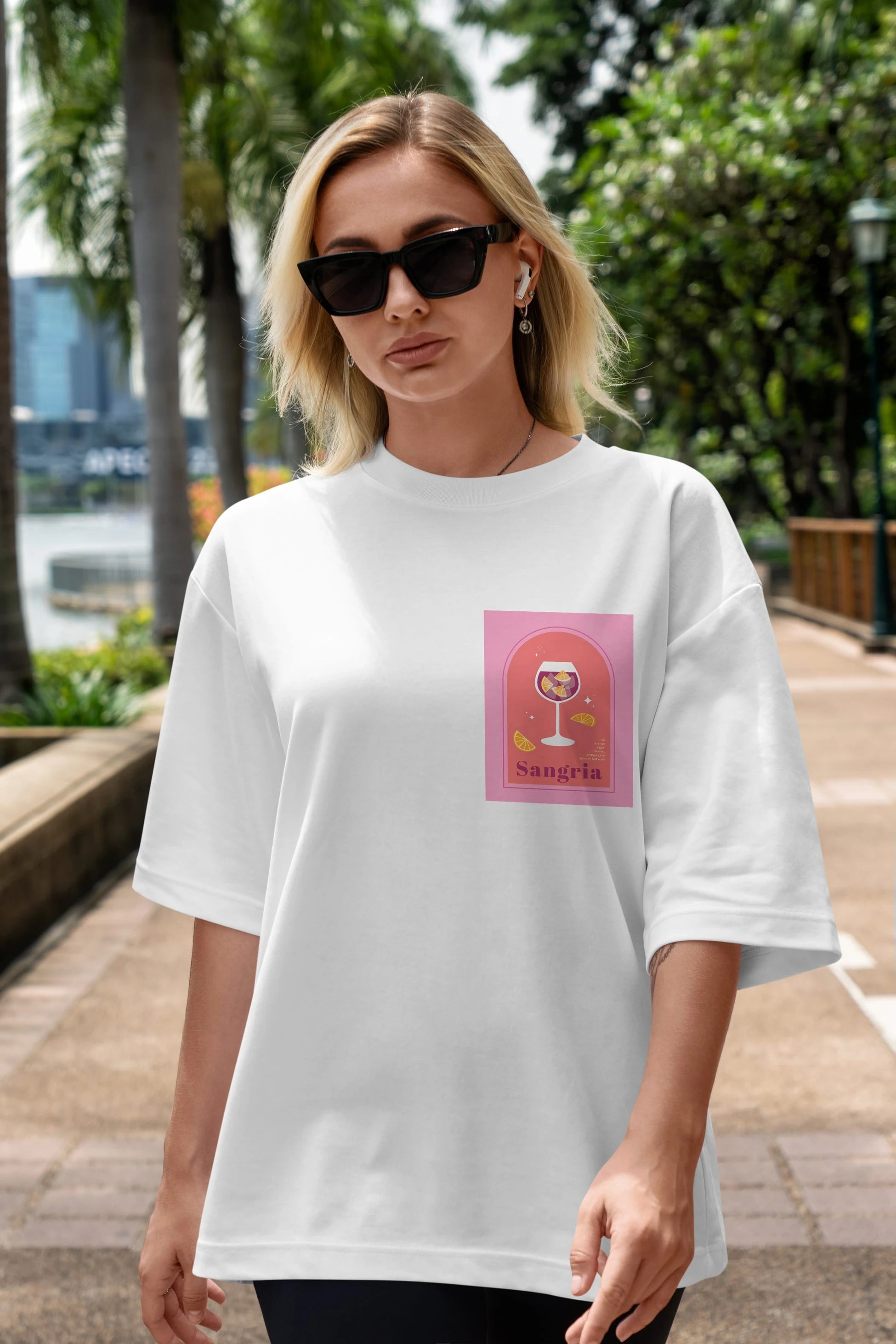Sangria Ön Sol Baskılı Oversize t-shirt Erkek Kadın Unisex %100 Pamuk Bisiklet Yaka tişort