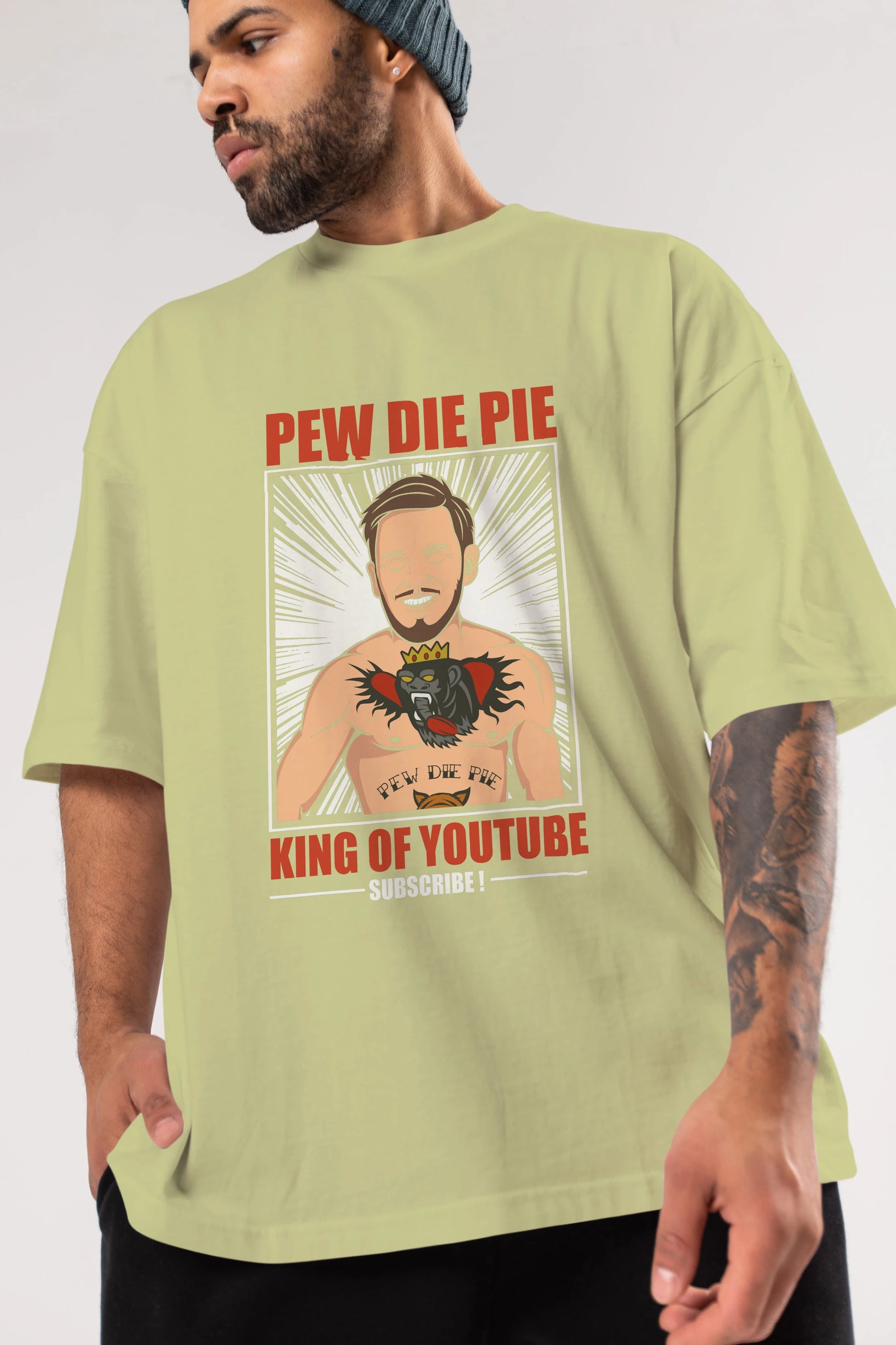 Pew Die Pie Fighter Ön Baskılı Oversize t-shirt Erkek Kadın Unisex %100 Pamuk tişort