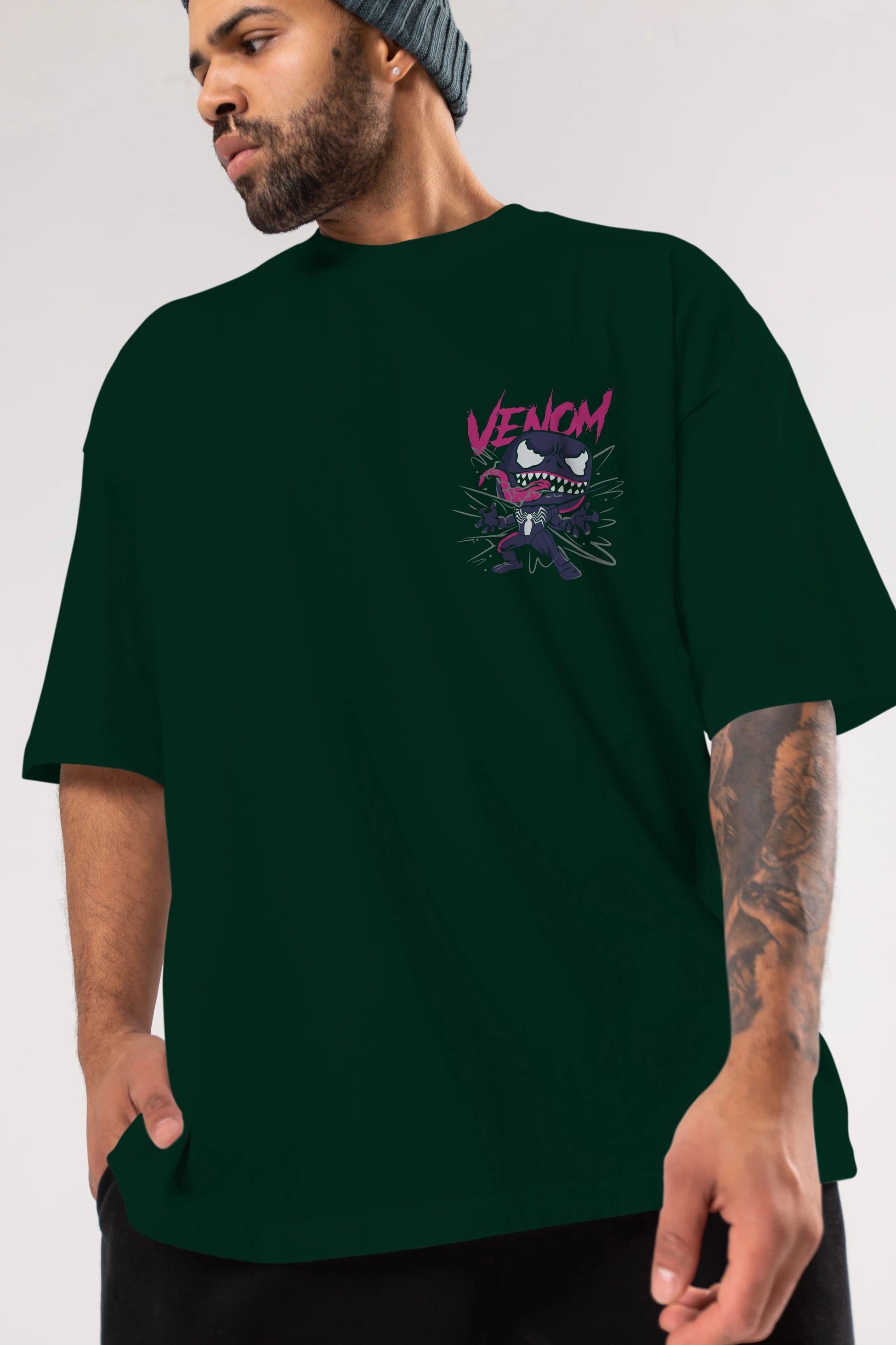 Venom (20) Ön Sol Baskılı Oversize t-shirt Erkek Kadın Unisex %100 Pamuk Bisiklet Yaka tişort