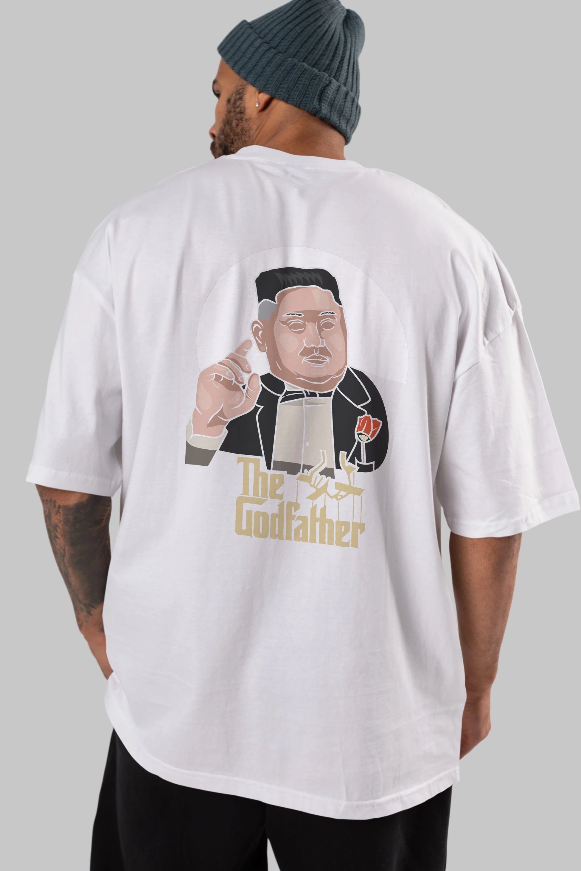Godfather Jong Un Arka Baskılı Oversize t-shirt Erkek Kadın Unisex %100 Pamuk tişort