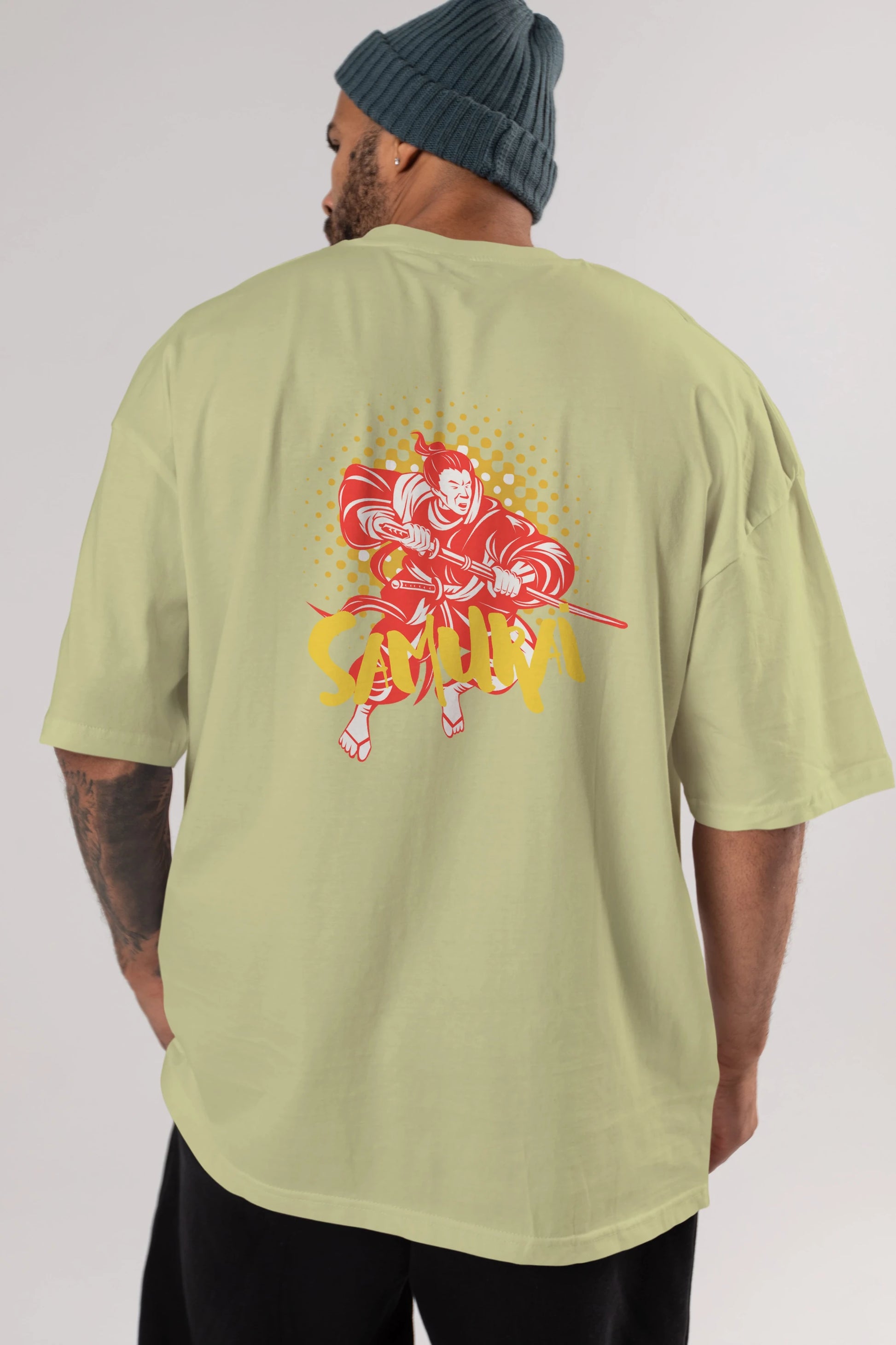 Samurai Arka Baskılı Oversize t-shirt Erkek Kadın Unisex