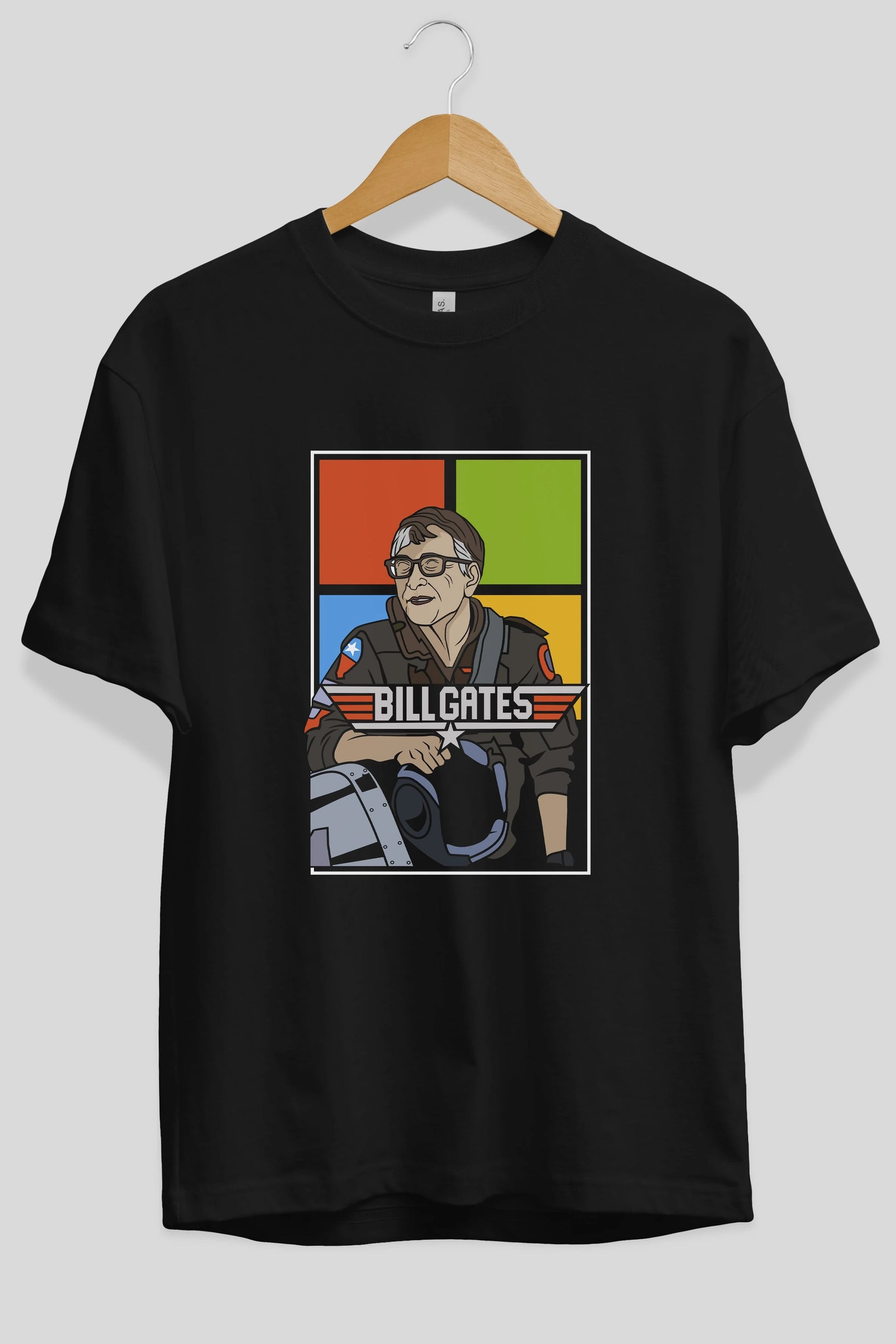 Bill Gates Top Gun Ön Baskılı Oversize t-shirt Erkek Kadın Unisex %100 Pamuk tişort