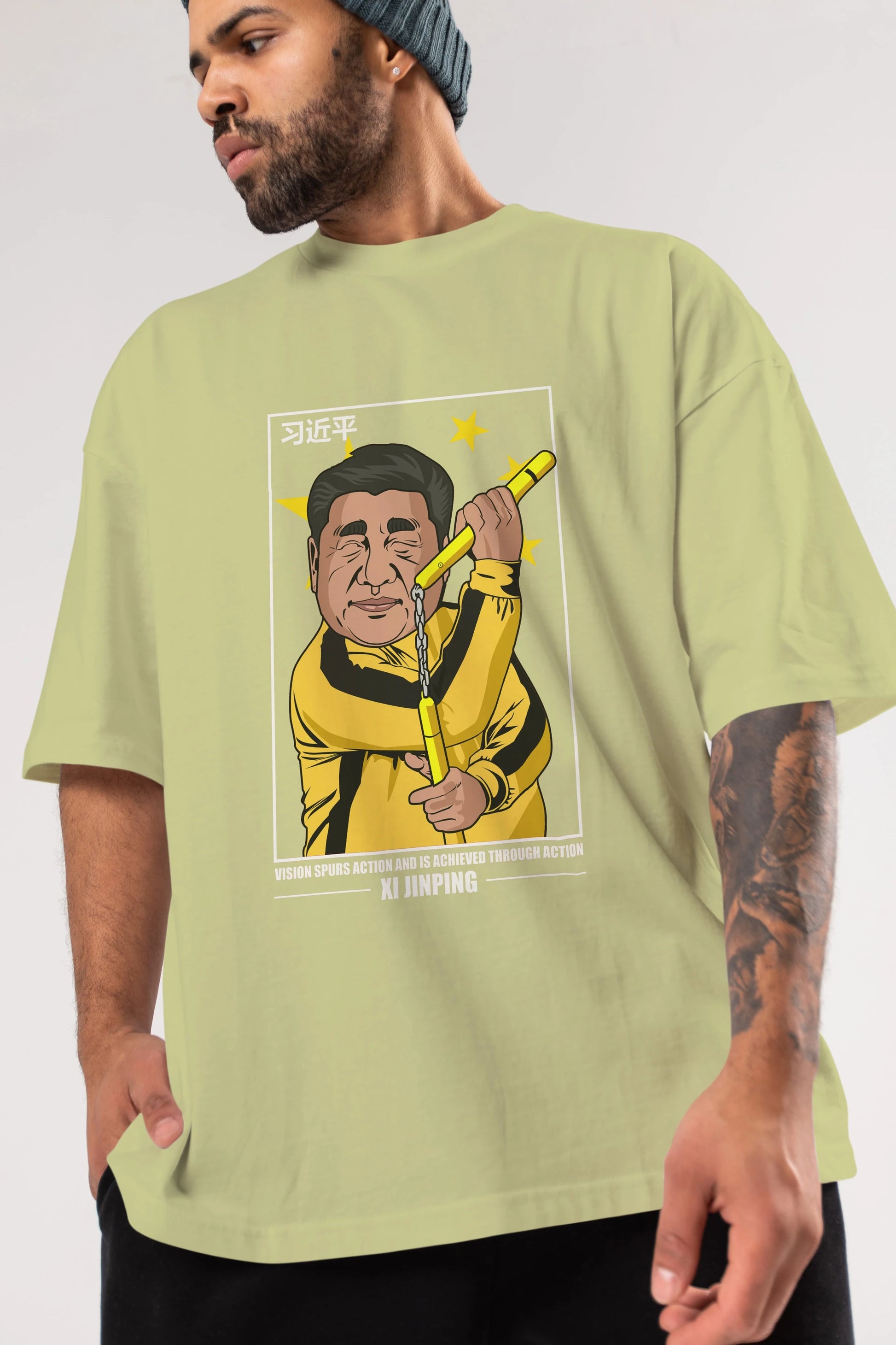 Xi Jinping Bruce Lee Ön Baskılı Oversize t-shirt Erkek Kadın Unisex %100 Pamuk tişort