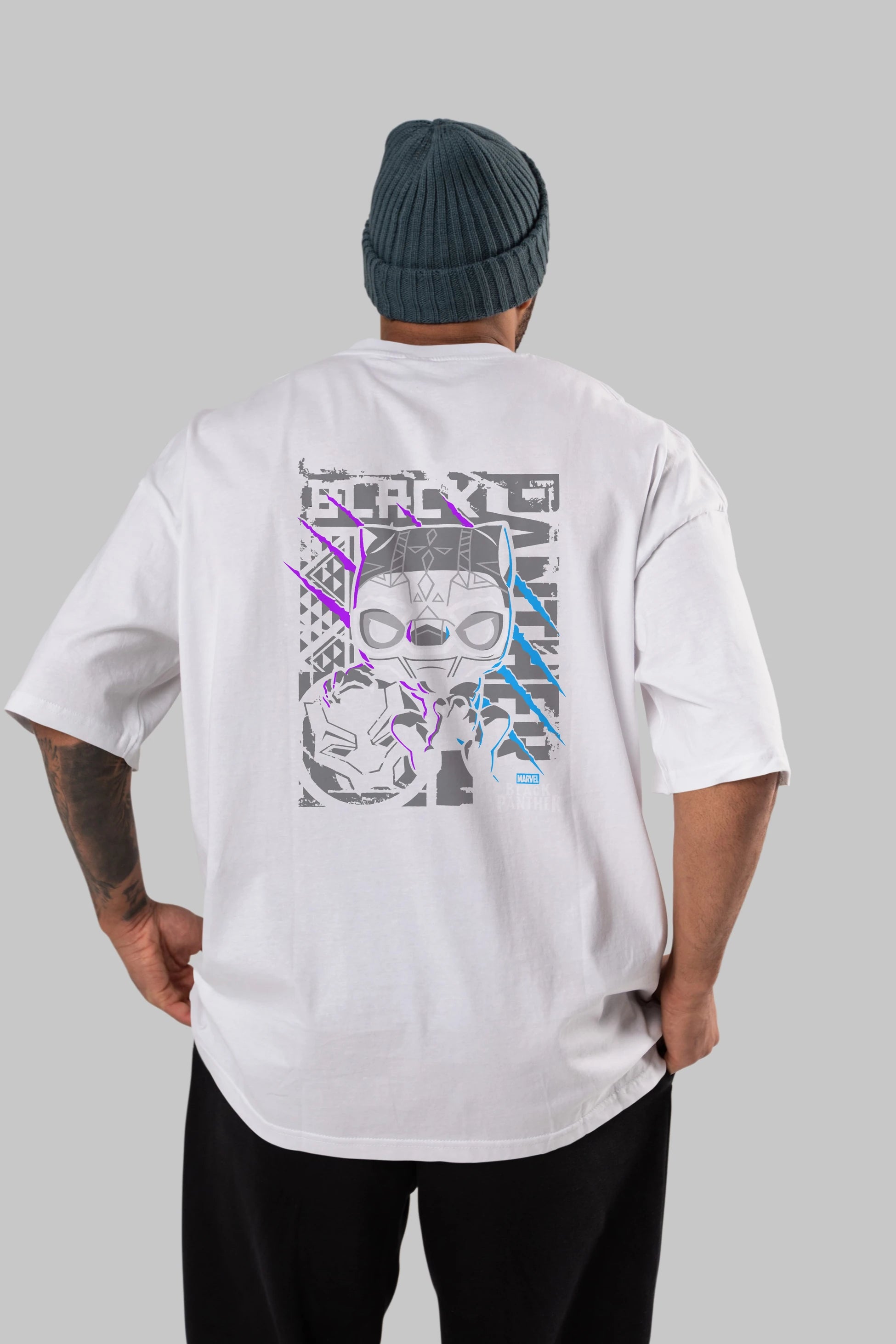 Black Panther Arka Baskılı Oversize t-shirt Erkek Kadın Unisex %100 Pamuk Bisiklet Yaka tişort