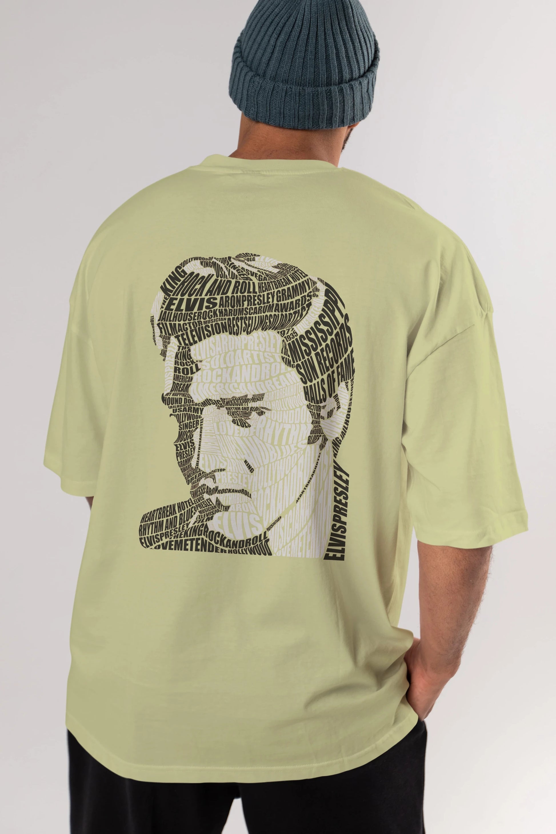 Elvis Presley Calligram Arka Baskılı Oversize t-shirt %100 pamuk Erkek Kadın Unisex