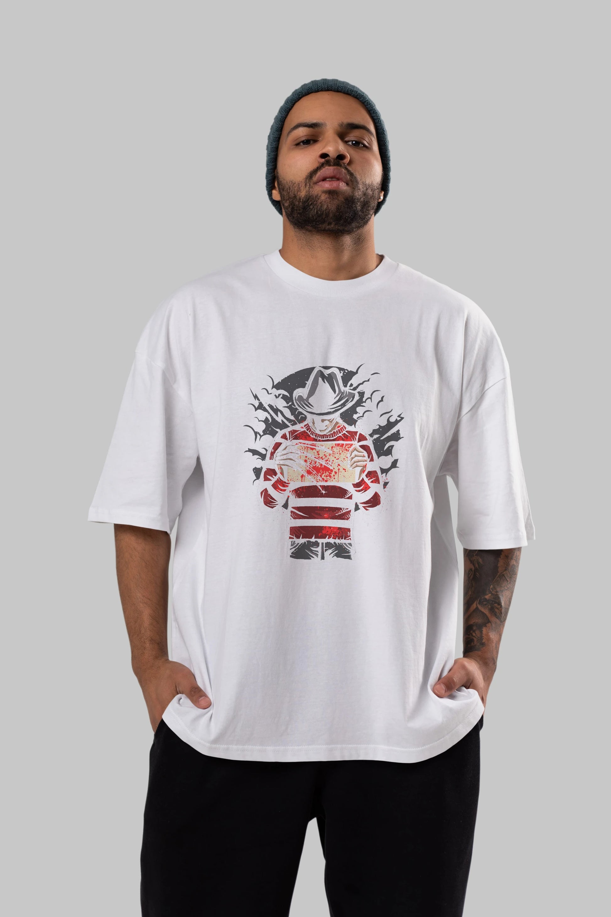 Freddy Will Kill For Food Ön Baskılı Oversize t-shirt Erkek Kadın Unisex %100 Pamuk tişort