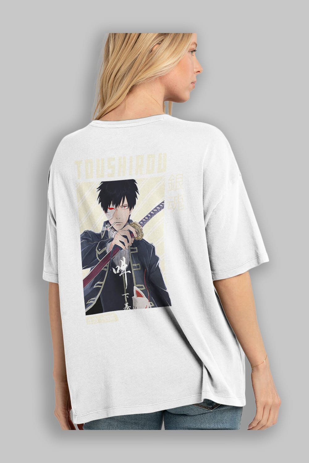 Toushirou Hijikata Anime Arka Baskılı Oversize t-shirt Erkek Kadın Unisex