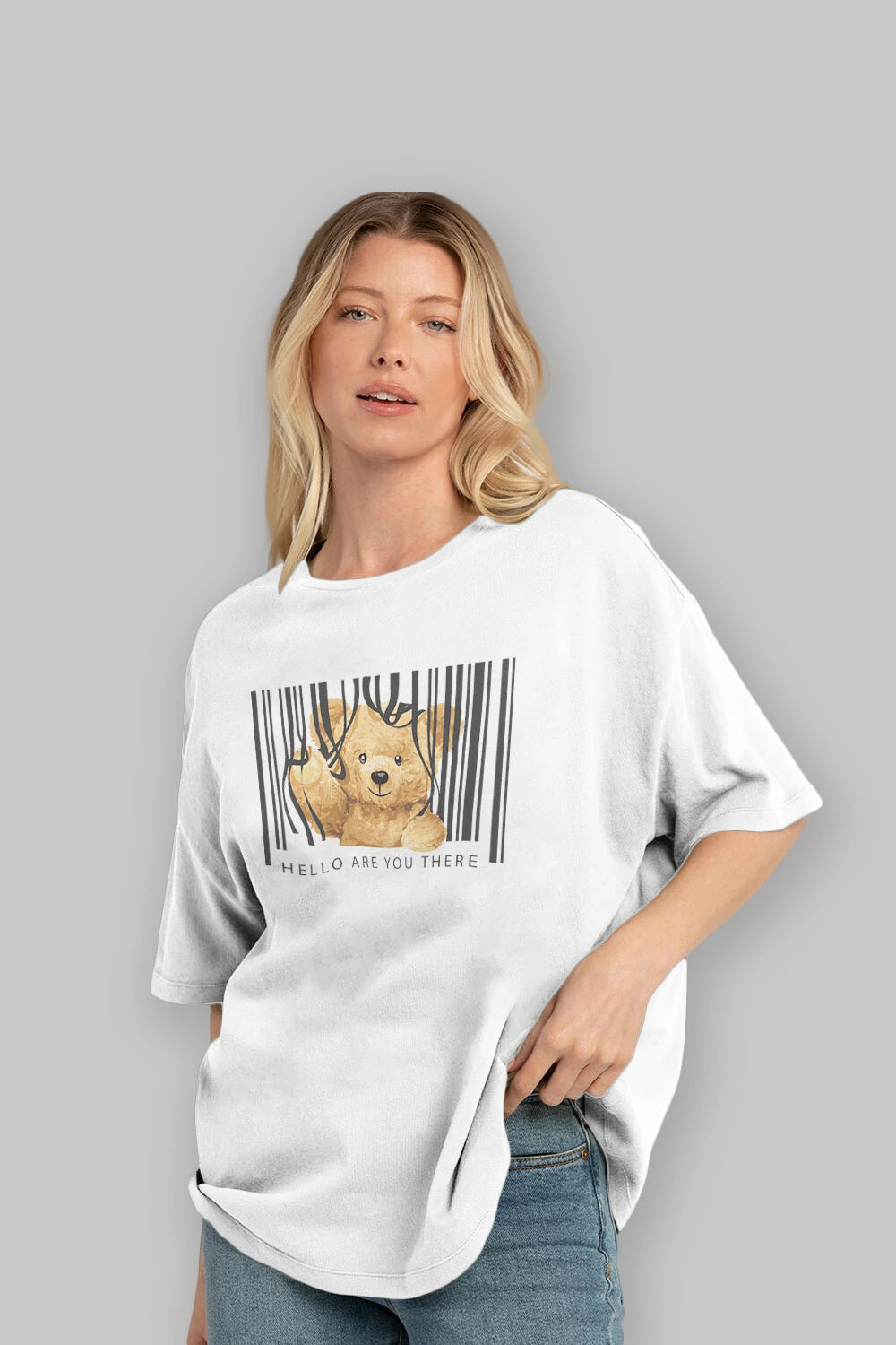 Teddy Bear Hello Ön Baskılı Oversize t-shirt Erkek Kadın Unisex %100 Pamuk