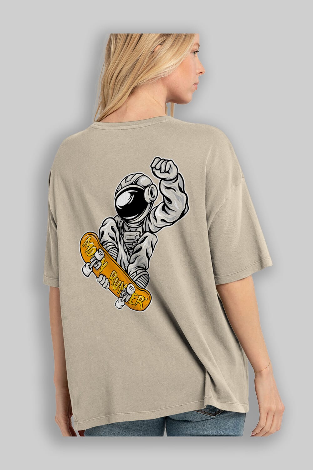 Moon Runner Arka Baskılı Oversize t-shirt Erkek Kadın Unisex