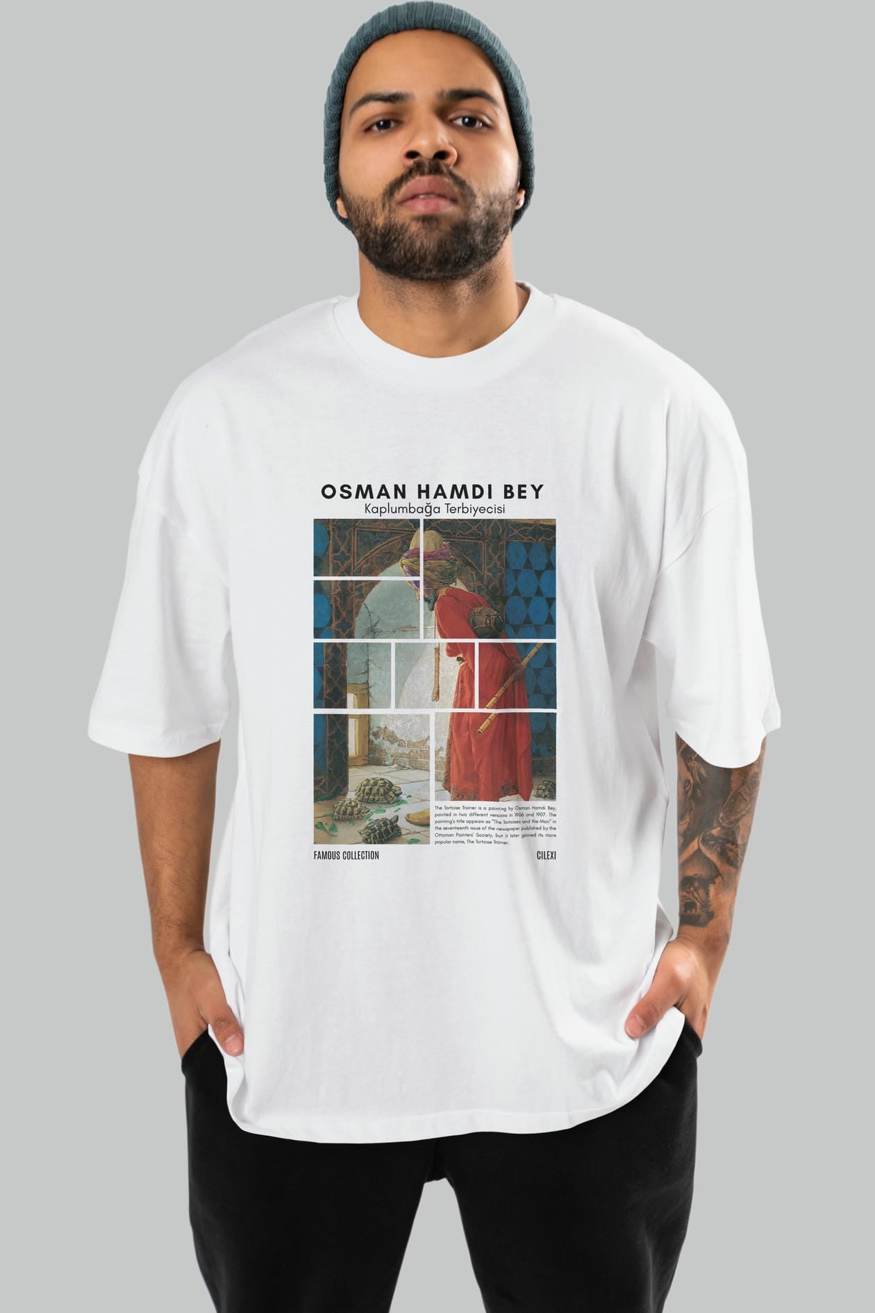 Osman Hamdi Bey ön Baskılı Oversize t-shirt Erkek Kadın Bisiklet Yaka Pamuk tişort