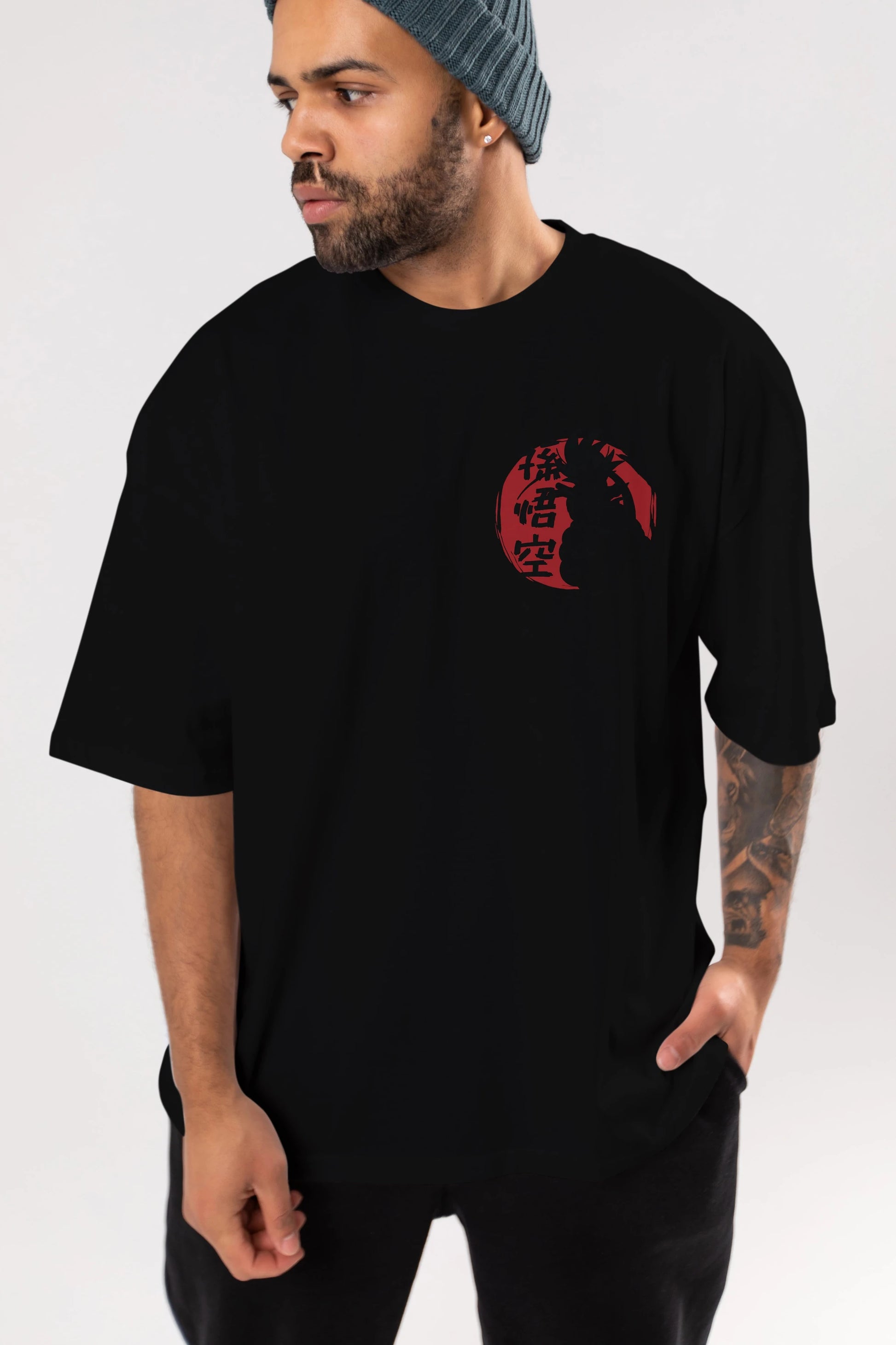 DRAGON BALL Ön Sol Baskılı Oversize t-shirt Erkek Kadın Unisex %100 Pamuk Bisiklet Yaka tişort
