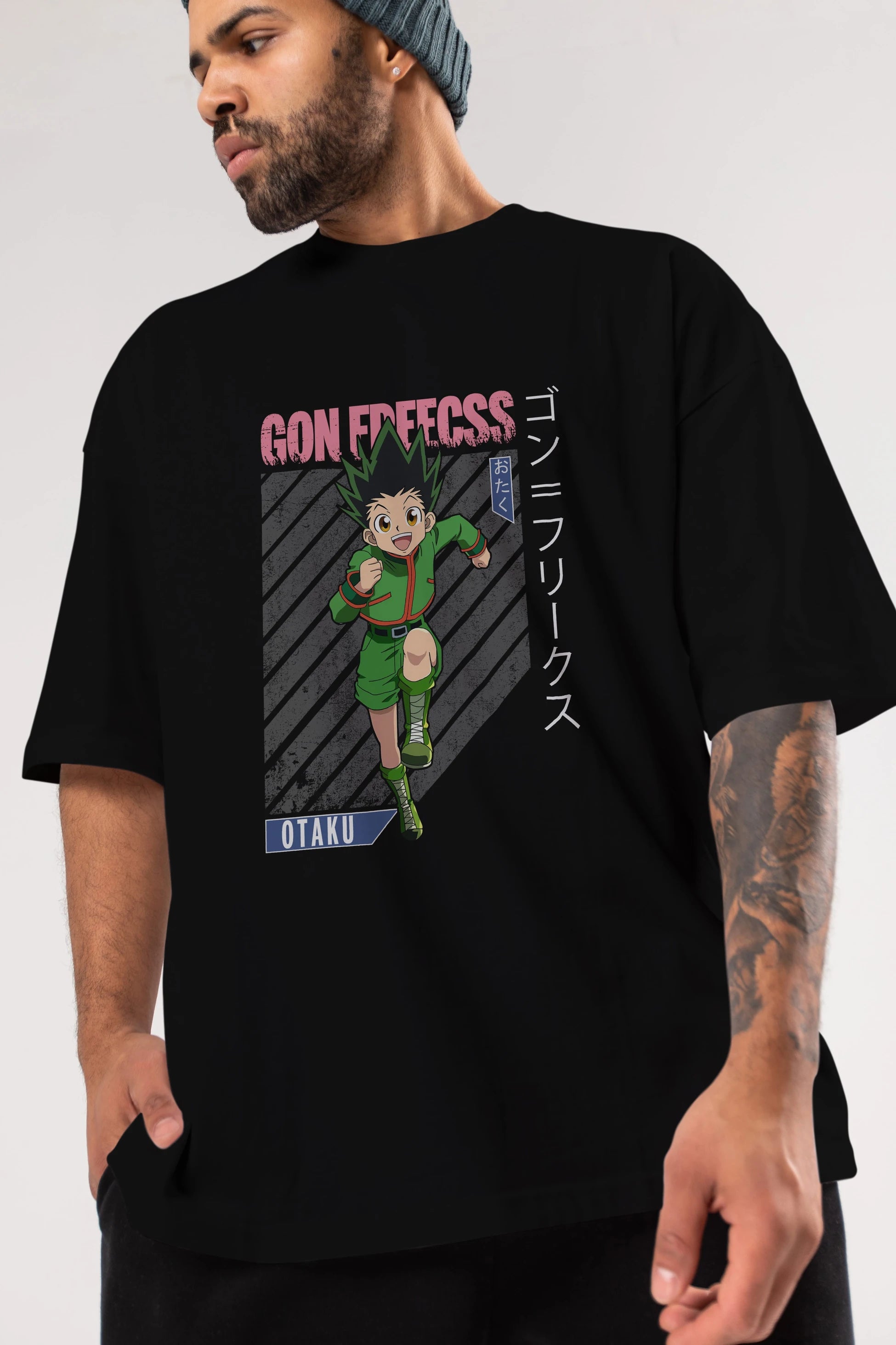Gon Freecss HUNTER X HUNTER Anime Ön Baskılı Oversize t-shirt %100 pamuk Erkek Kadın Unisex