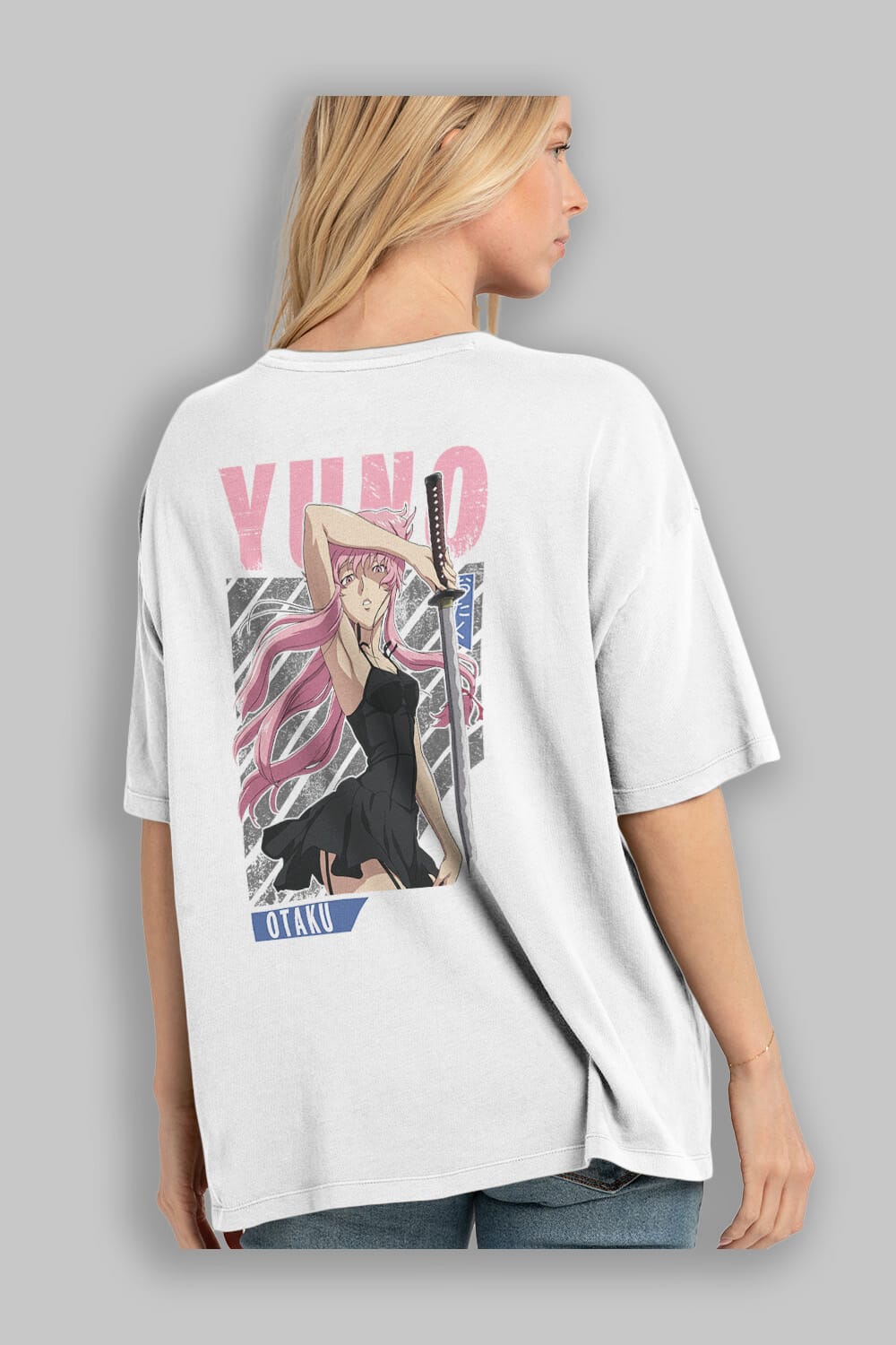 Yuno Gasai 5 Anime Arka Baskılı Oversize t-shirt Erkek Kadın Unisex