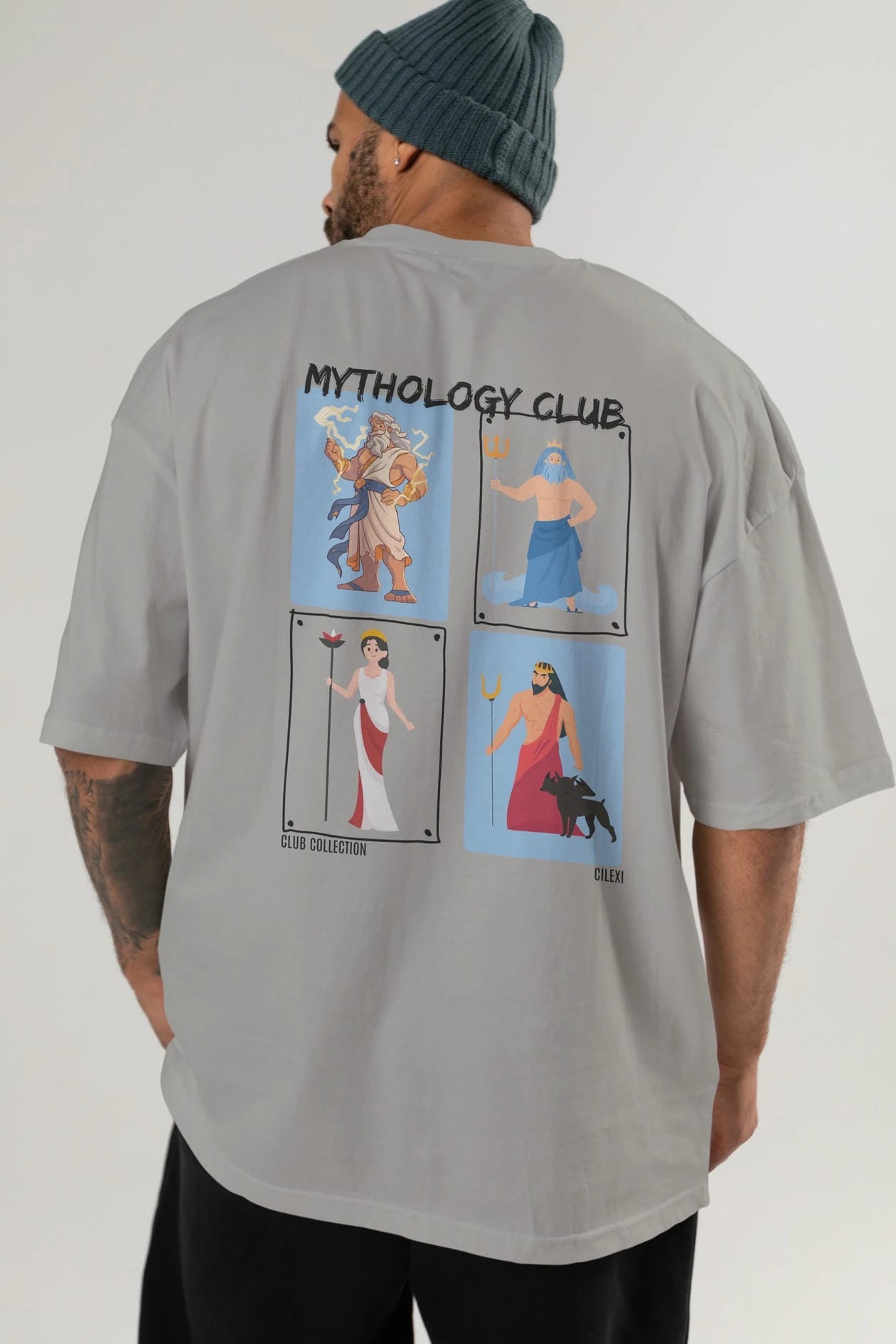 Mythology Club 2 Arka Baskılı Oversize t-shirt Erkek Kadın %100 Pamuk Bisiklet Yaka tişort