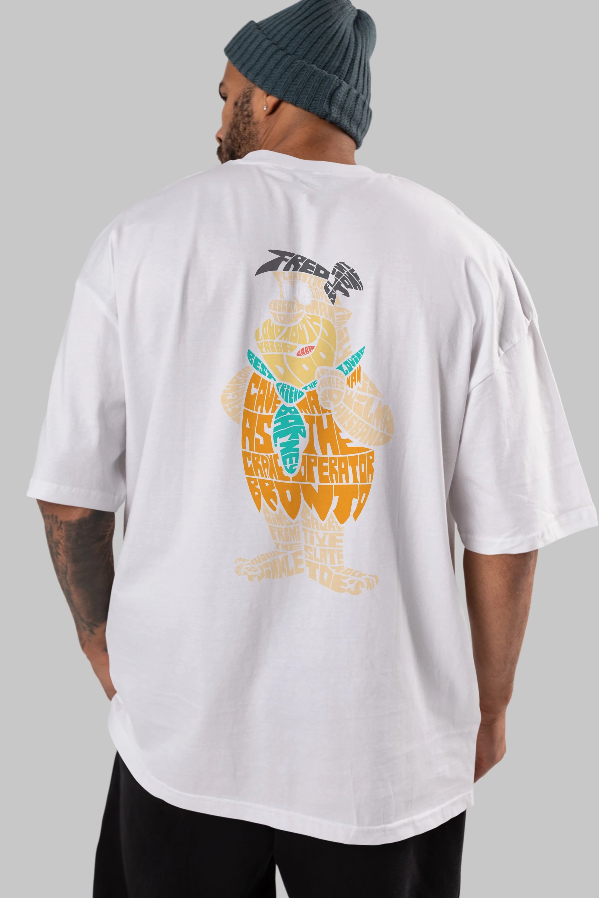 Fred Flintstone Arka Baskılı Oversize t-shirt %100 pamuk Erkek Kadın Unisex