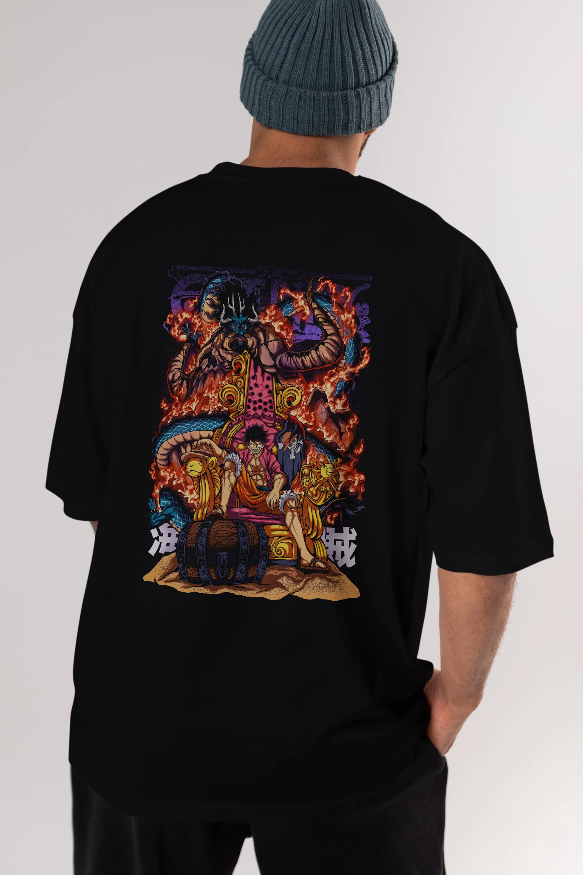 MONKEY D. LUFFY 1 Anime Arka Baskılı Oversize t-shirt Erkek Kadın Unisex