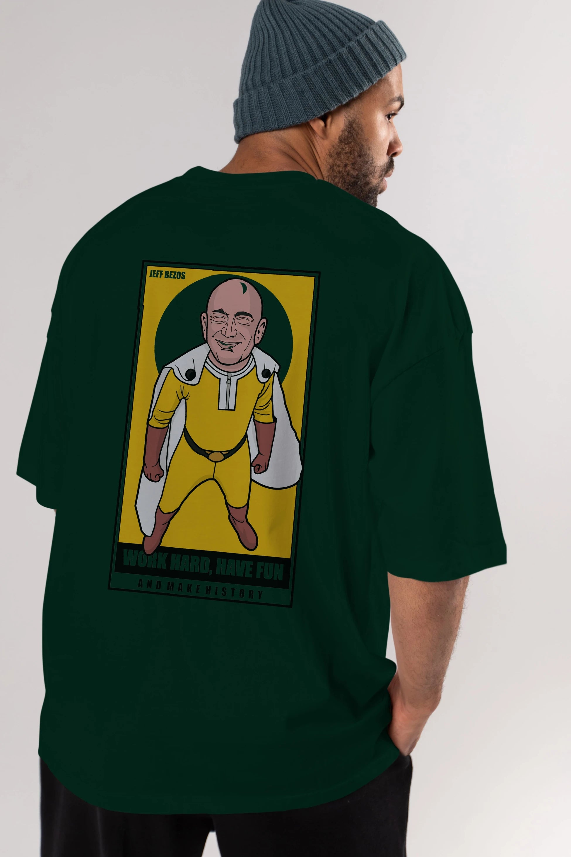 Jeff Bezos Saitama Arka Baskılı Oversize t-shirt Erkek Kadın Unisex %100 Pamuk tişort